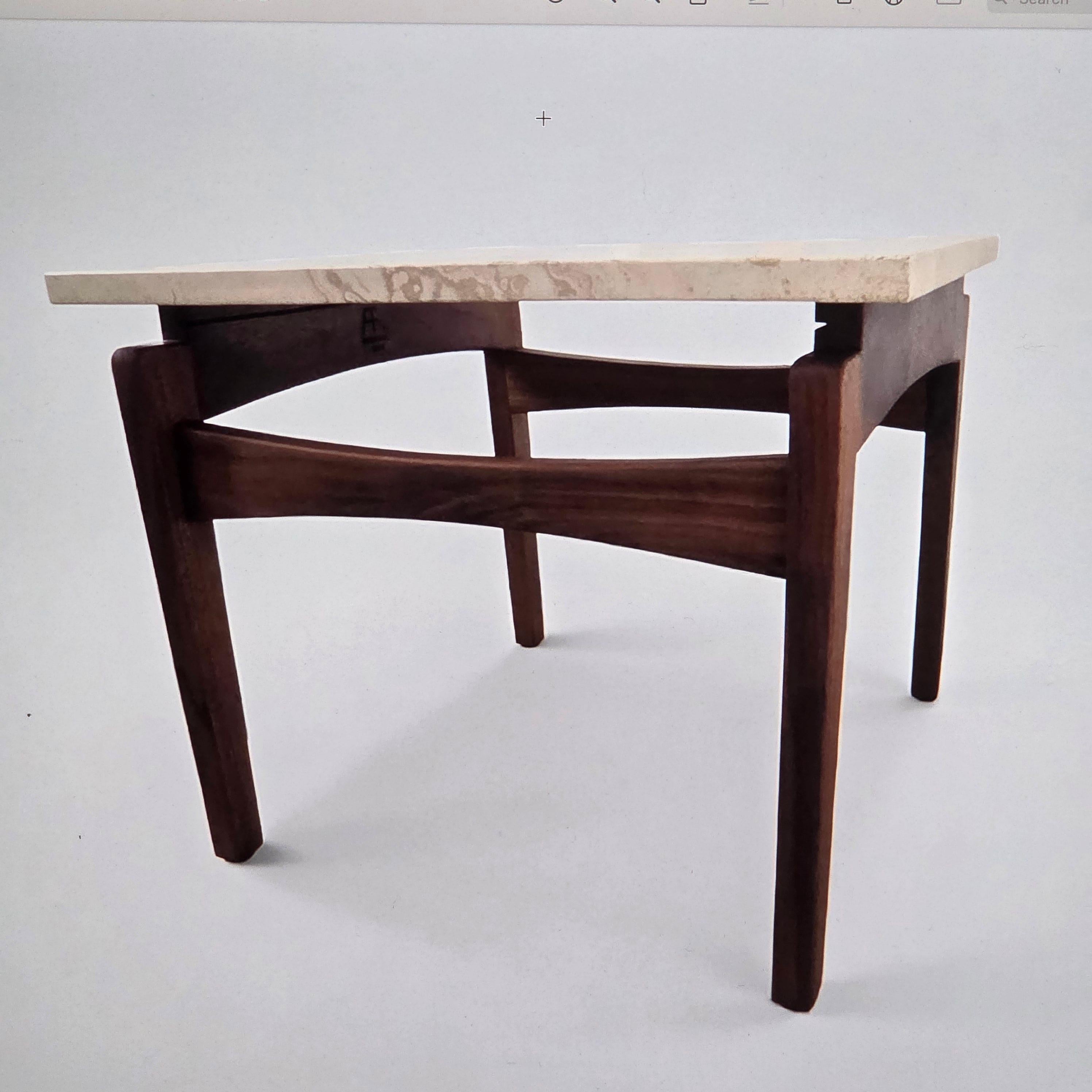 Arden Riddle Studio Craft End Table Black Walnut Italian Travertine Top 1999 For Sale 2