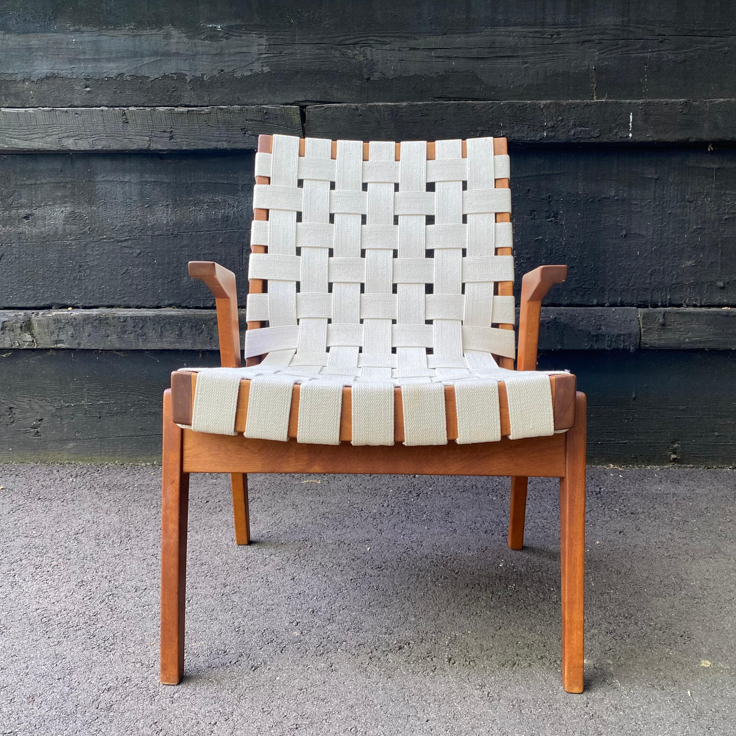 Arden Riddle Studio Craft Solid Cherry Lounge Chair with White Webbing, ca. 1970 4