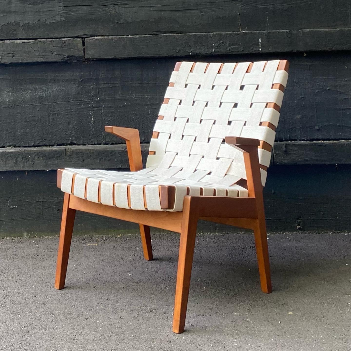 20th Century Arden Riddle Studio Craft Solid Cherry Lounge Chair with White Webbing, ca. 1970