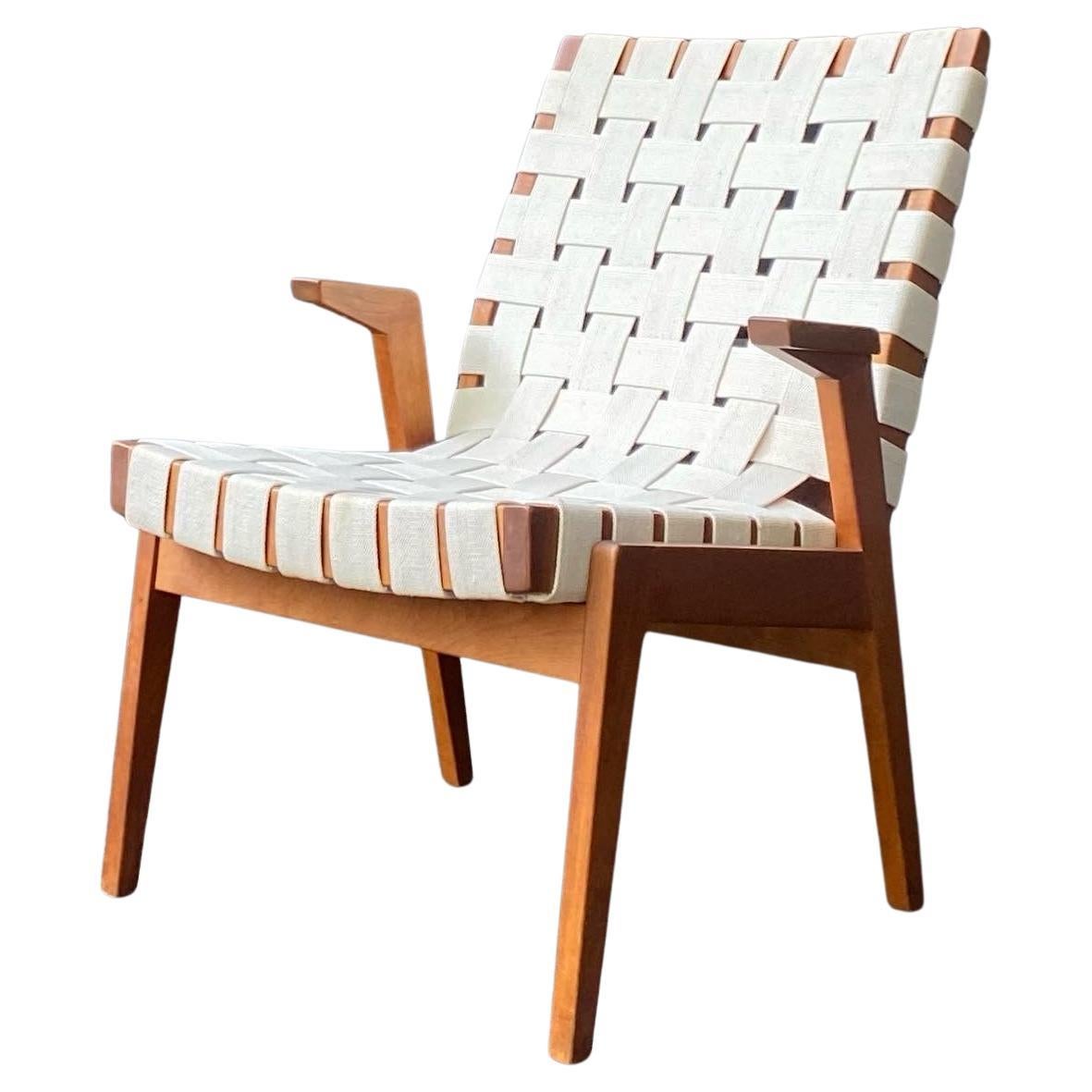 Arden Riddle Studio Craft Solid Cherry Lounge Chair with White Webbing, ca. 1970