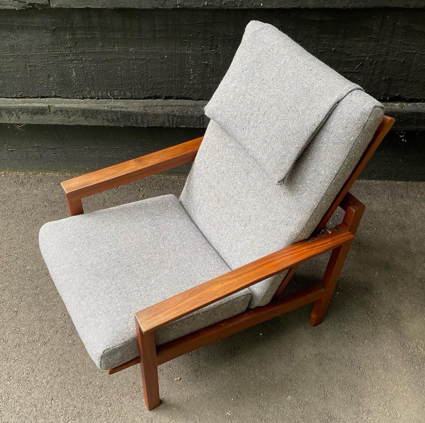 Brass Arden Riddle Studio Craft solid walnut adjustable lounge chair, ca. 1960's