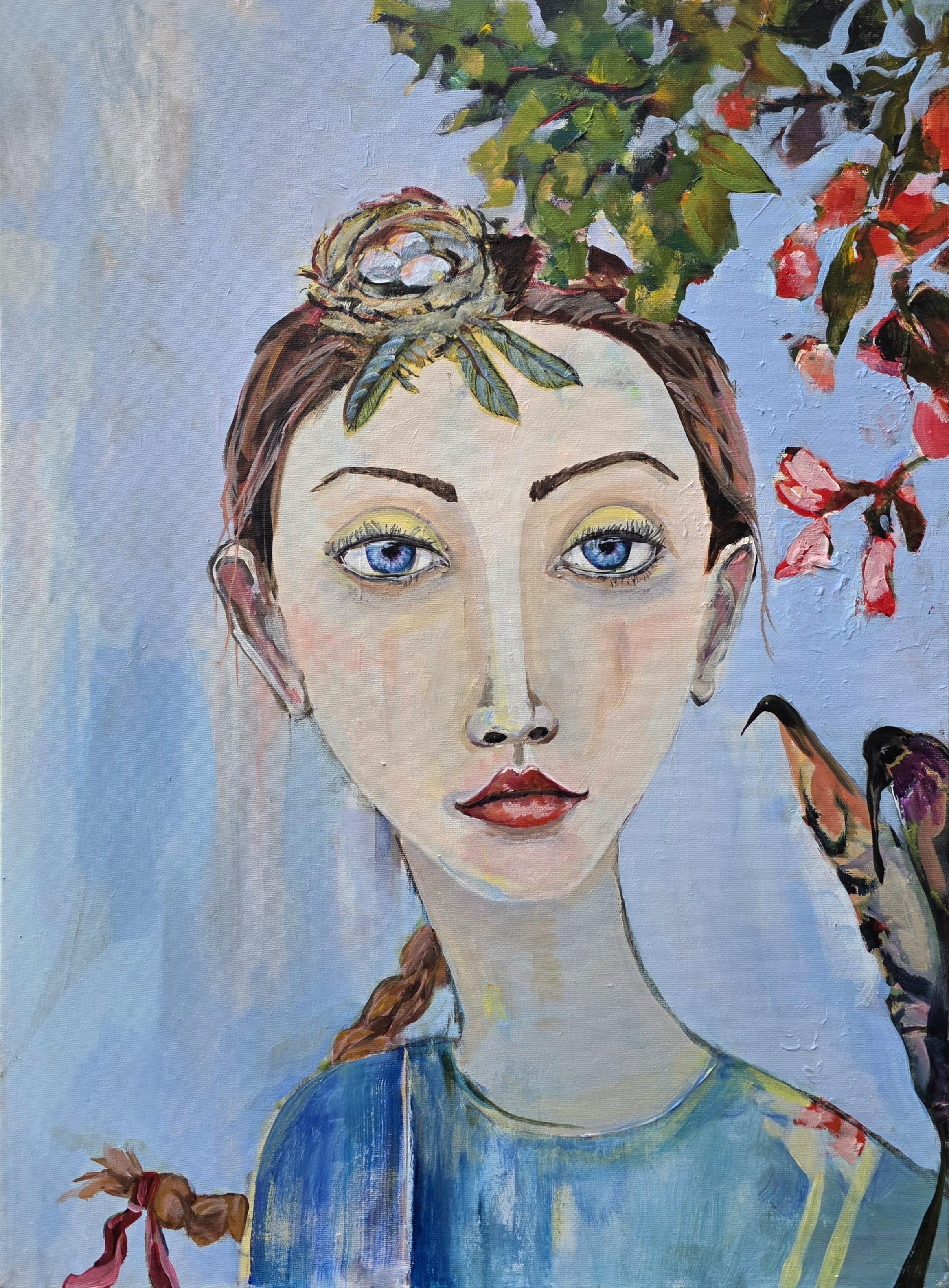 En compagnie des oiseaux, peinture originale