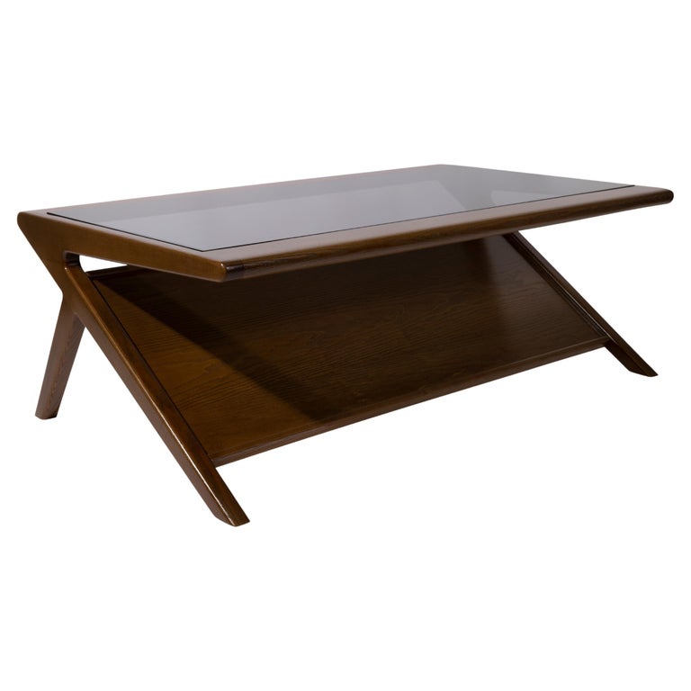 Arden Wood Brown Coffee Table with Glass For Sale at 1stDibs