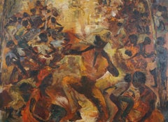 Haiti Karneval Mitte des Jahrhunderts Abstrakte Expressionist Ölgemälde, signiert