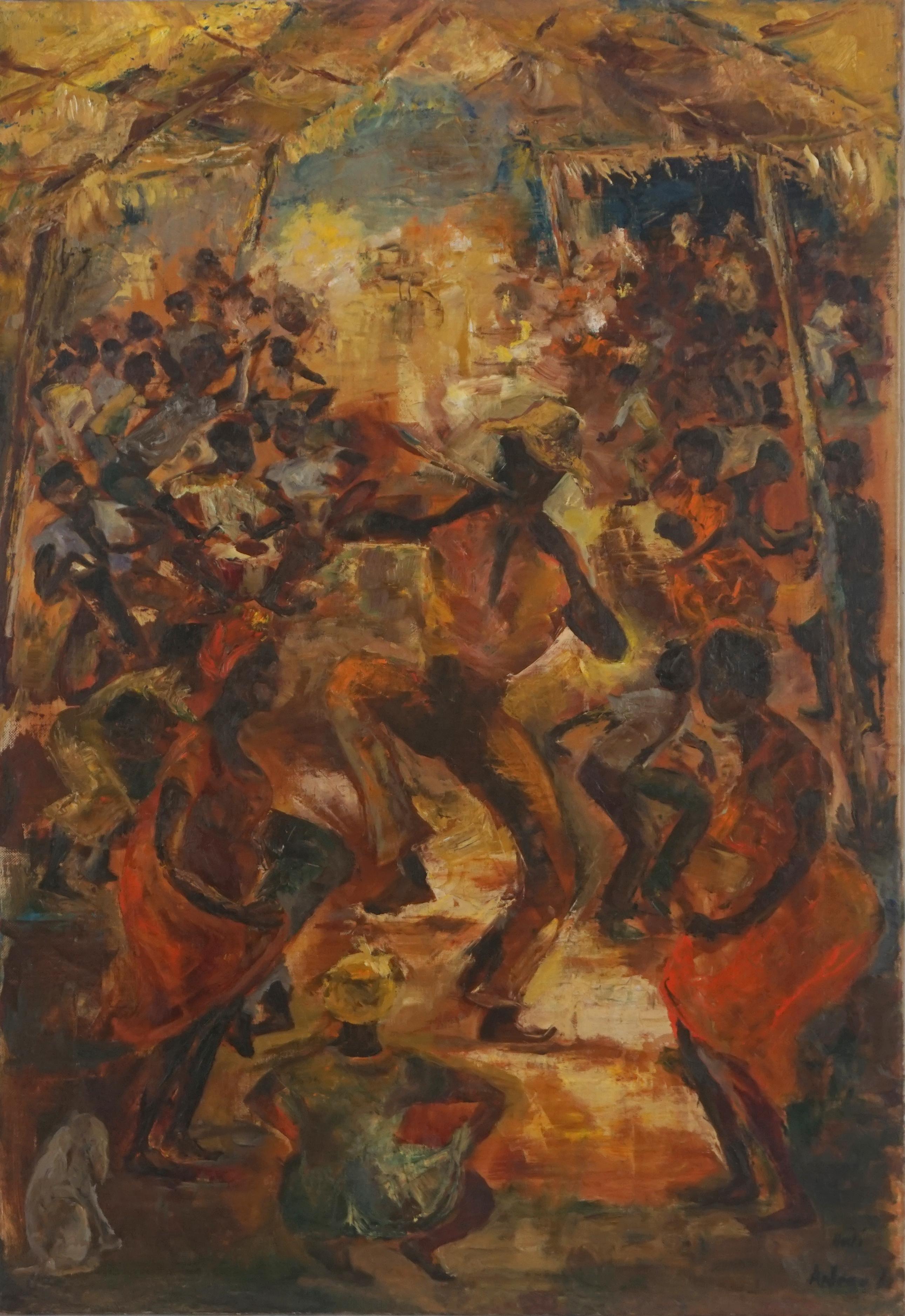 Ardene Smith Abstract Painting - Haiti Carnival Mid Century Abstract Expressionist Oil Painting, Signed