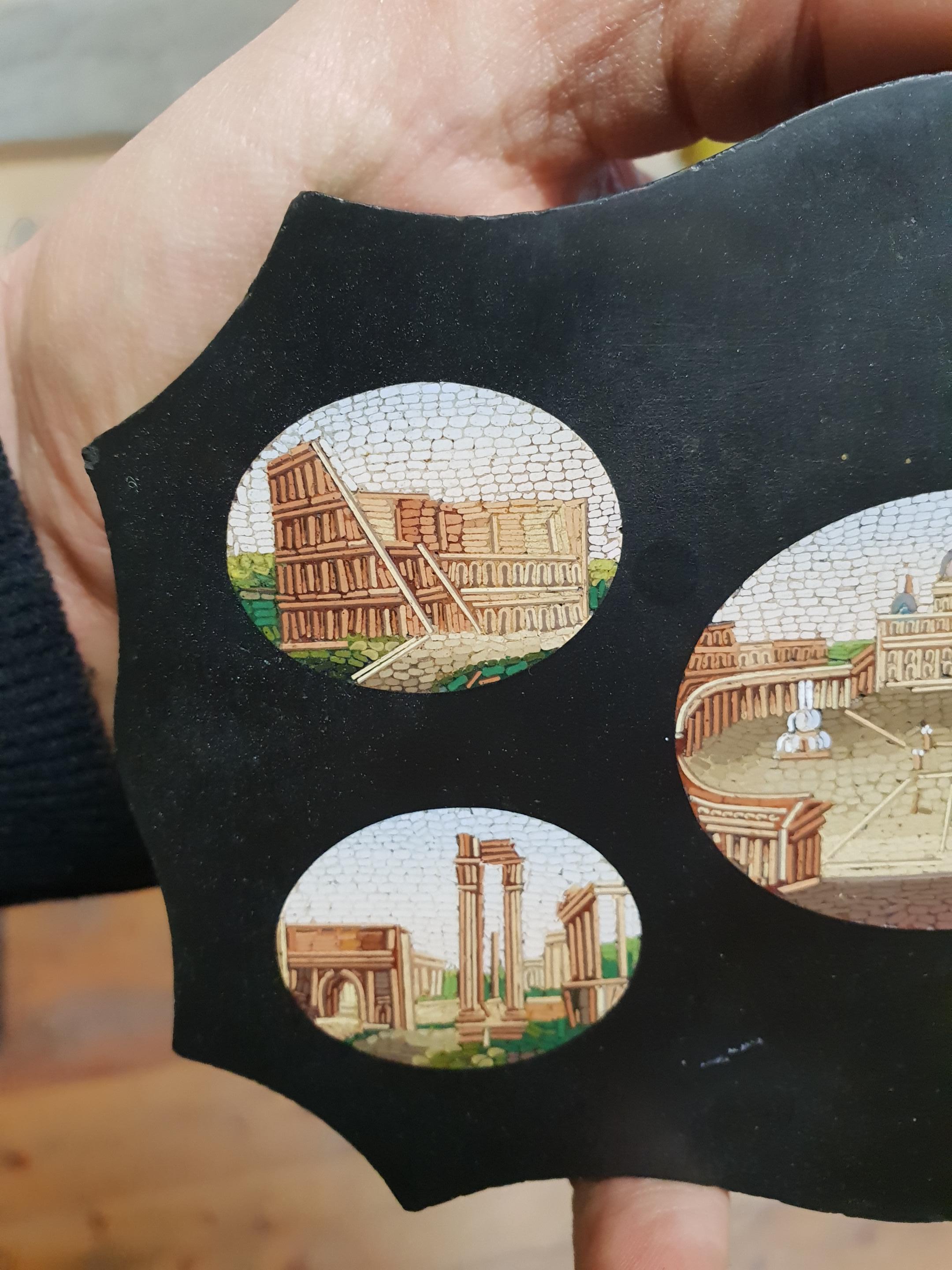 19th Century Ardesia Paperweight with Micromosaic Roman Views Gran Tour, 1850s For Sale