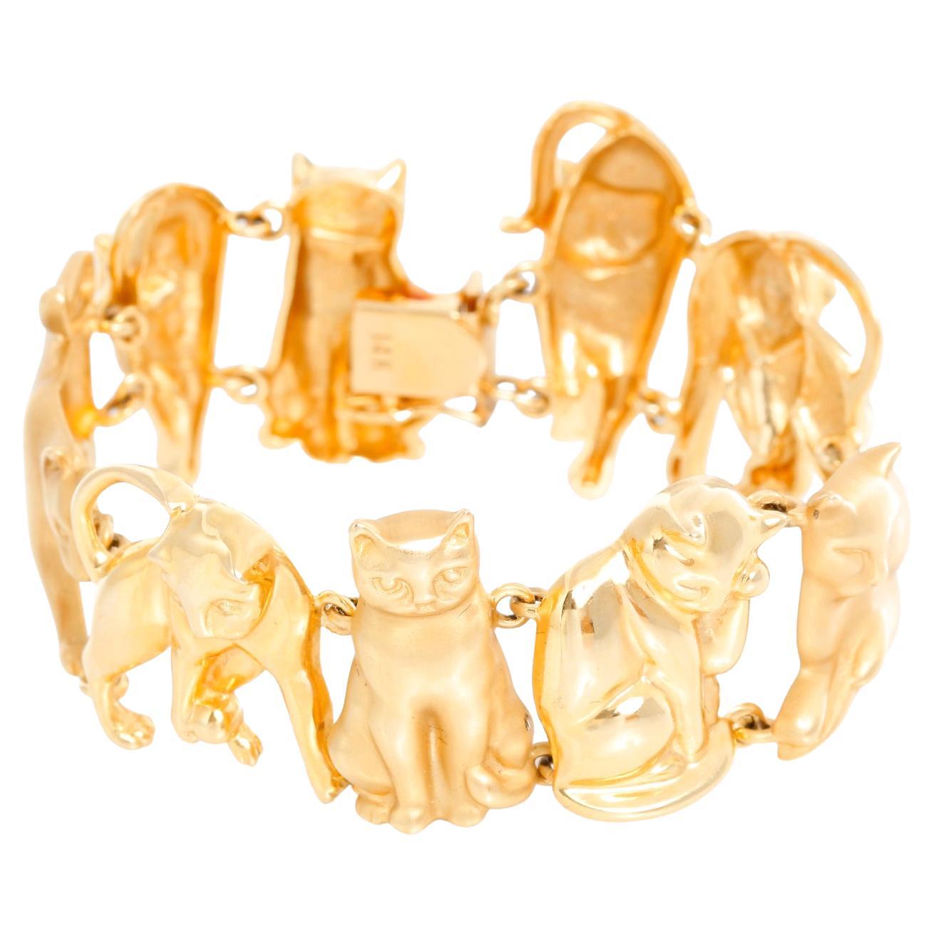 Ardian 14K Yellow Gold Feline Motif Bracelet For Sale