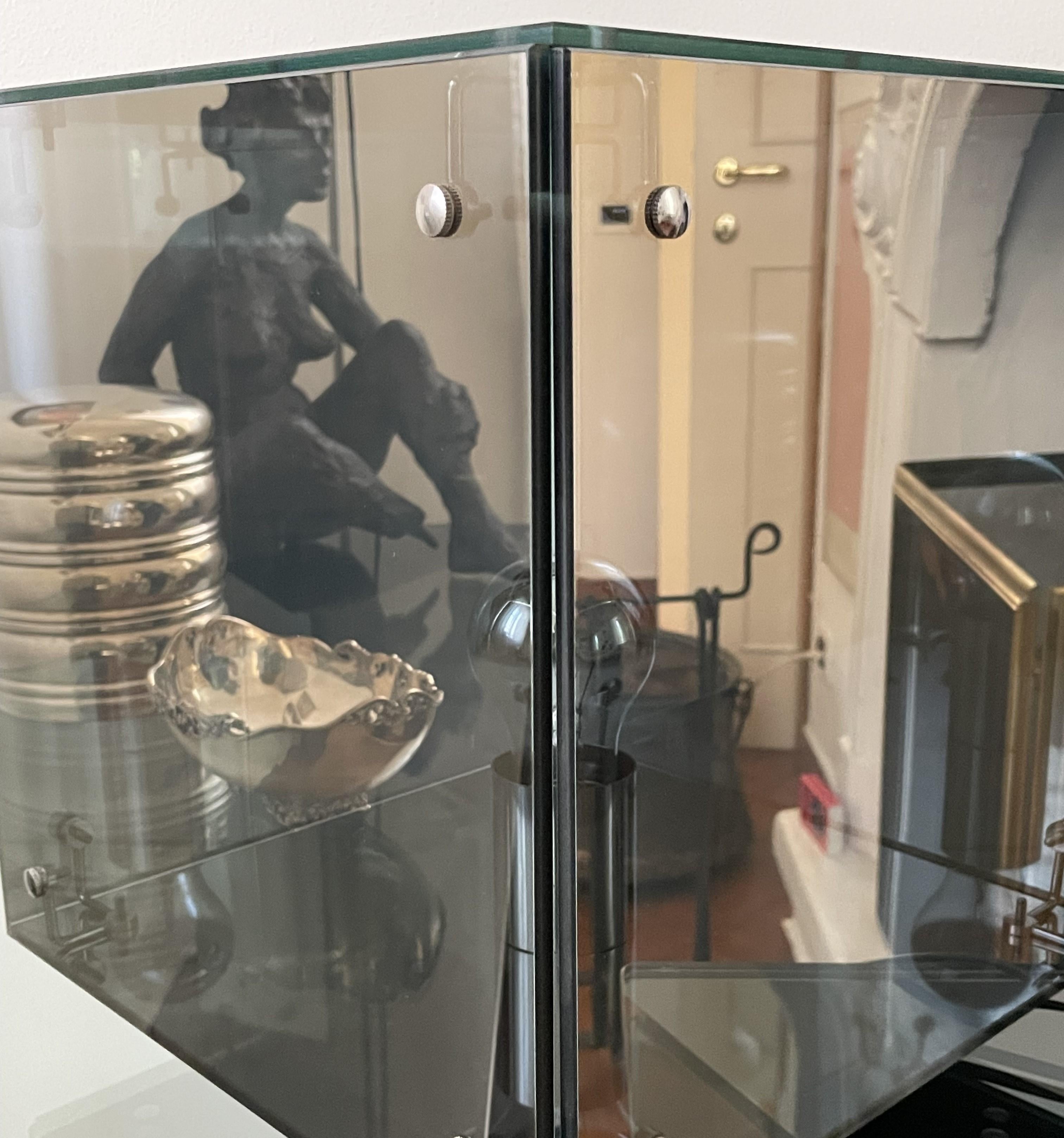 ARDITI Smoked Gray Mirrored Glass Table Lamp Prismar 2 for Sormani, Italy, 1972 For Sale 5