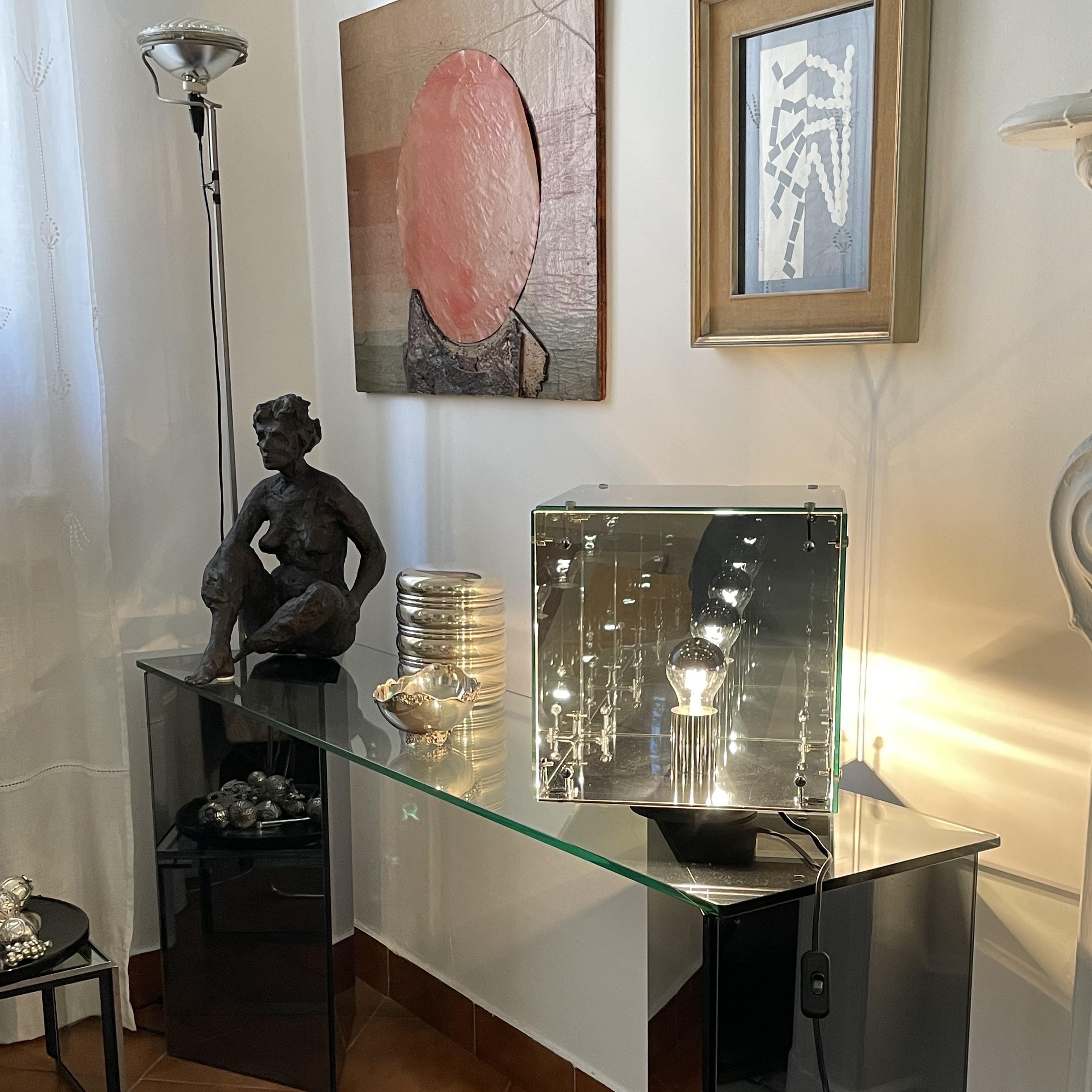 Italian ARDITI Smoked Gray Mirrored Glass Table Lamp Prismar 2 for Sormani, Italy, 1972 For Sale