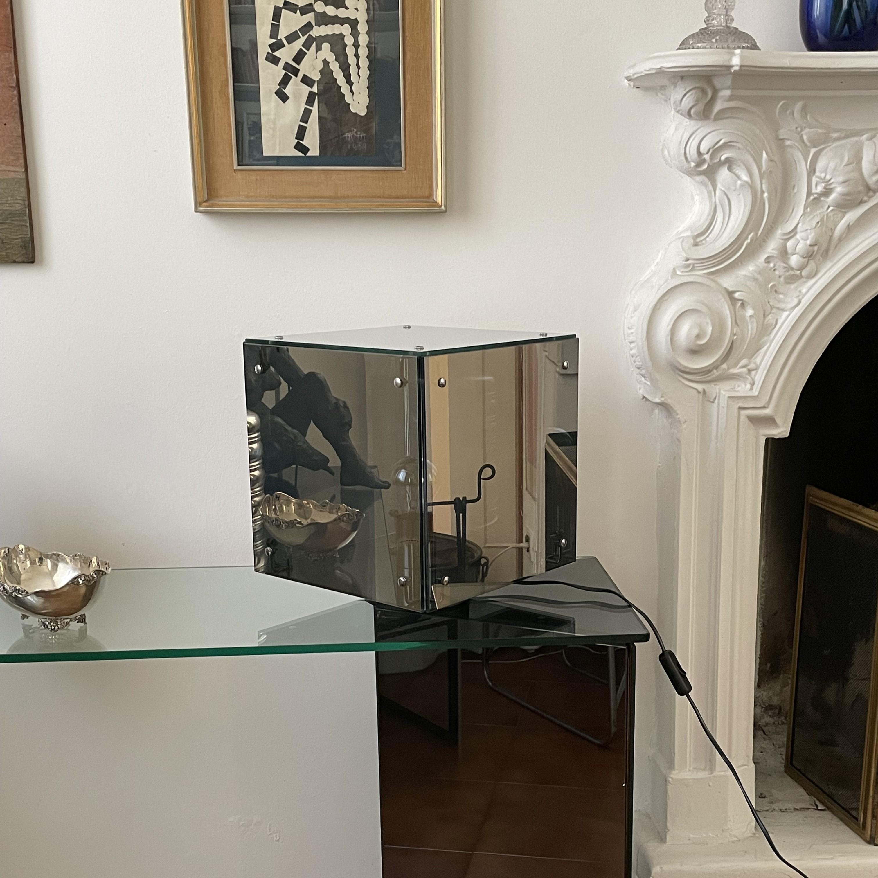 ARDITI Smoked Gray Mirrored Glass Table Lamp Prismar 2 for Sormani, Italy, 1972 For Sale 1
