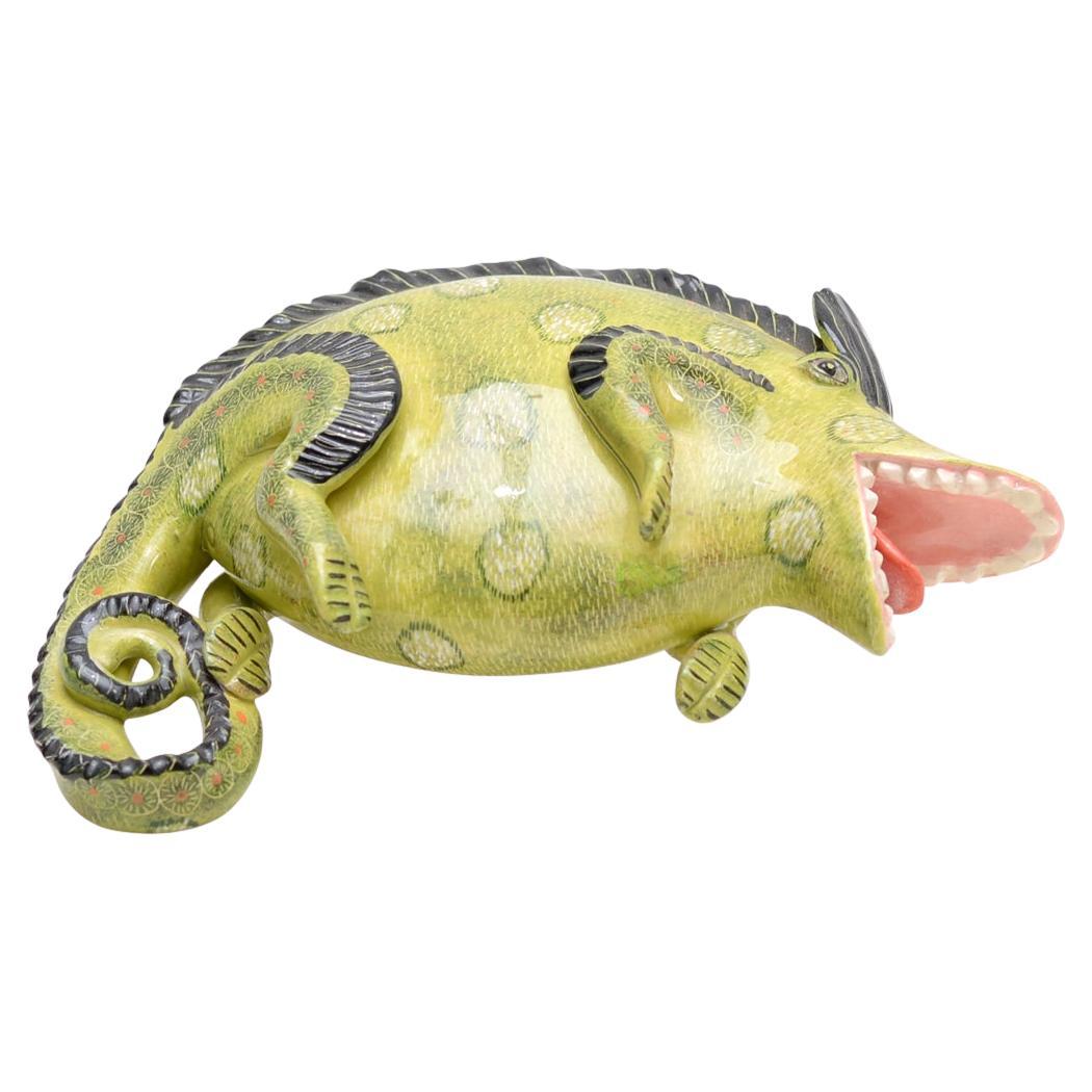 Ardmore Ceramic Lizard Sculpture, hand made in South Africa For Sale