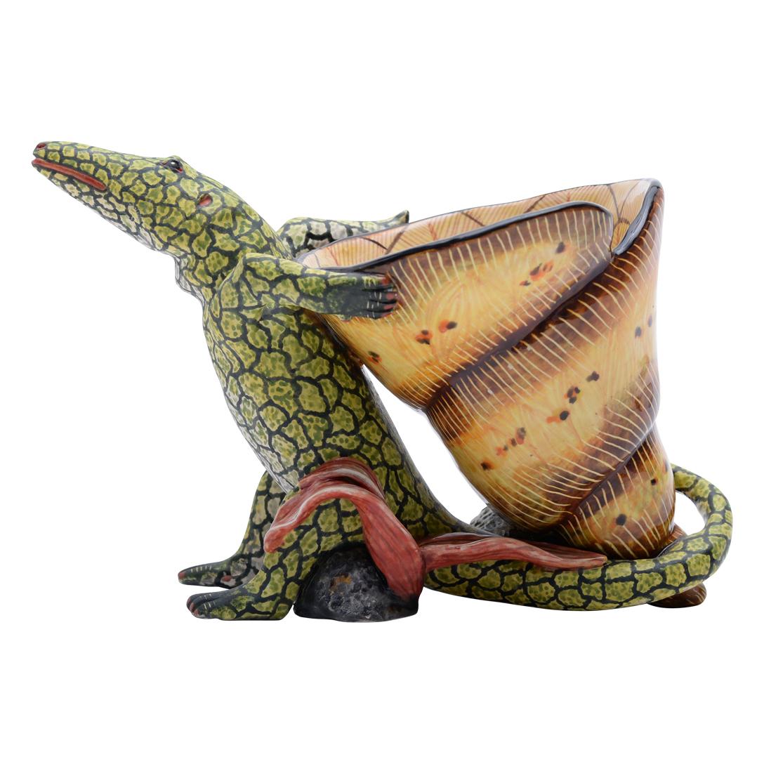 Modern Ardmore Ceramic Lizard Vase, hand made in South Africa For Sale