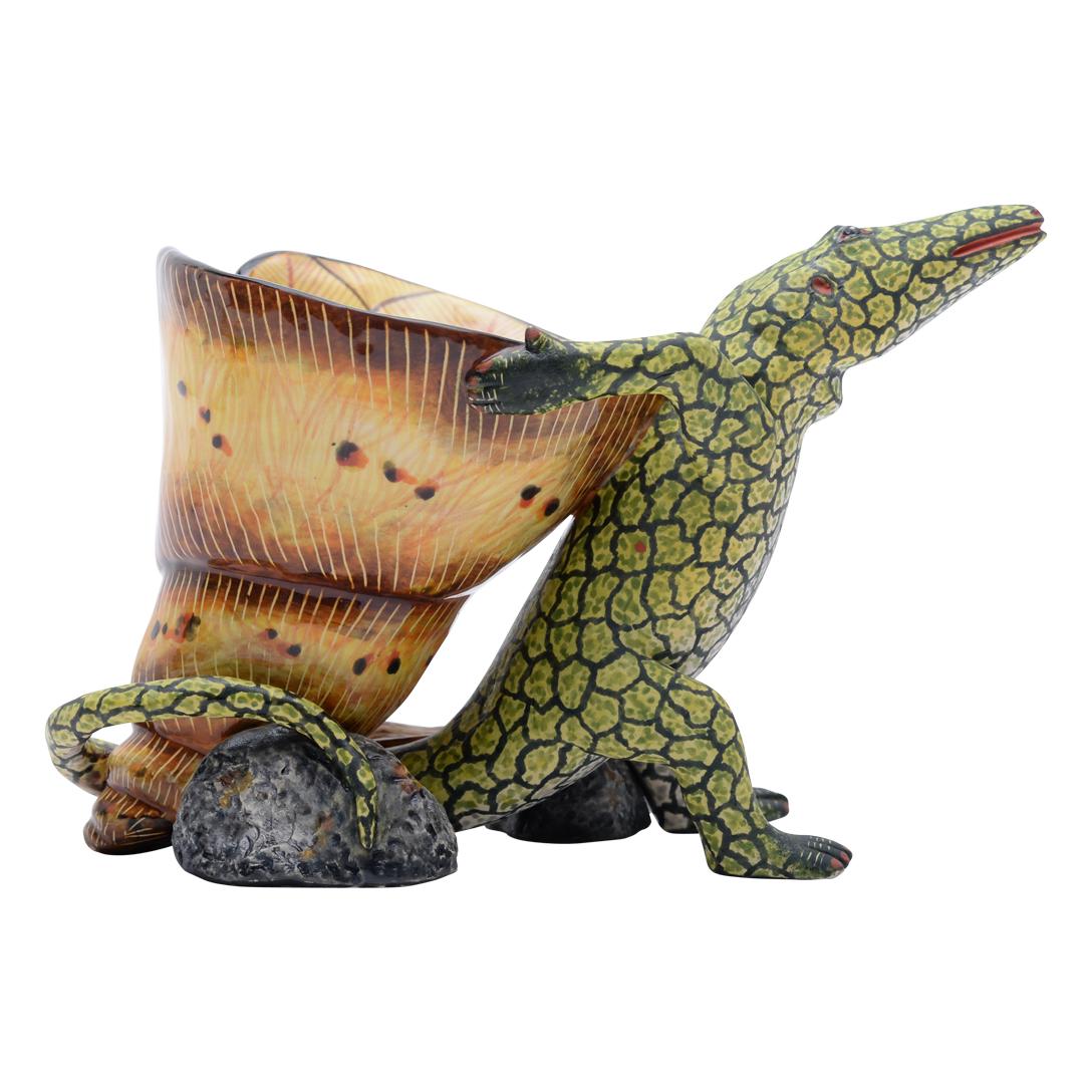 Fired Ardmore Ceramic Lizard Vase, hand made in South Africa For Sale