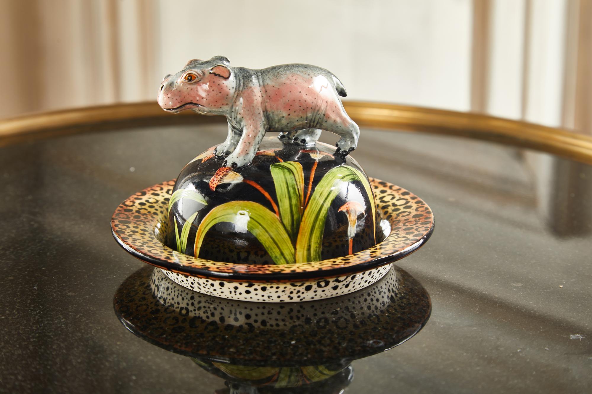 Sub-Saharan African Ardmore Ceramic Hippo Dish For Sale