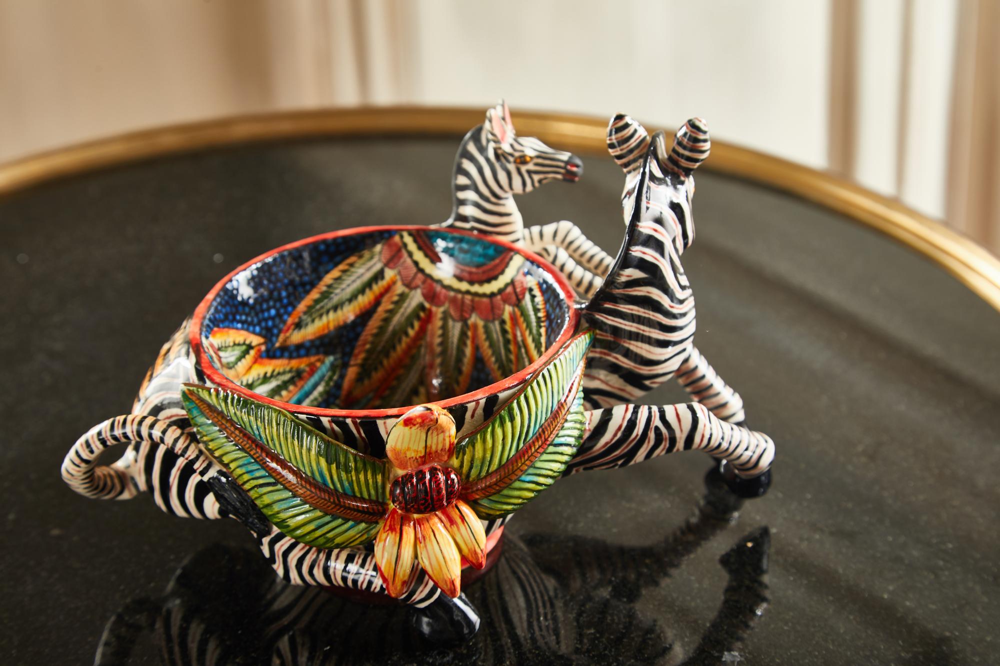 Contemporary Ardmore Ceramic Zebra Bowl