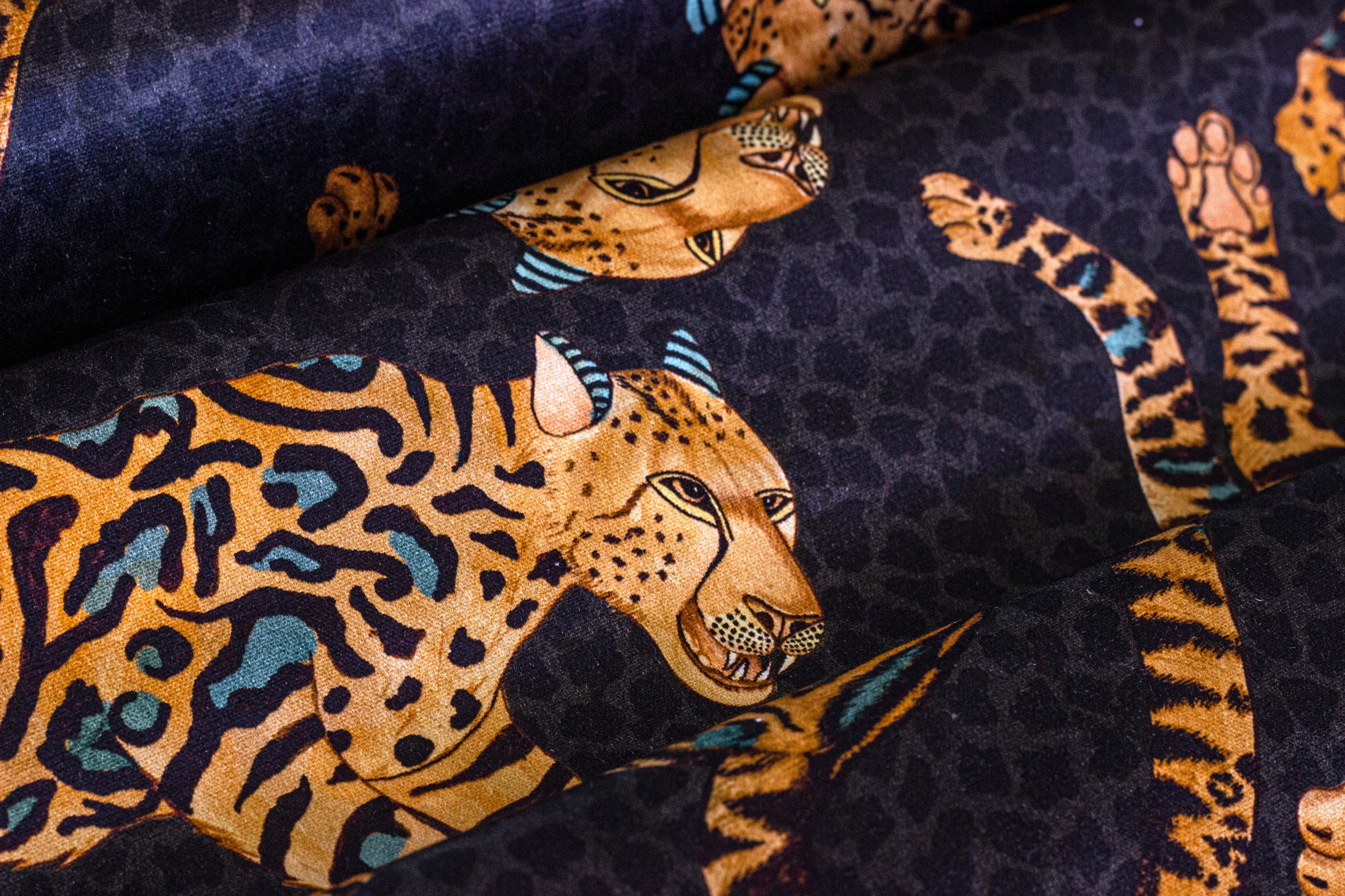 Contemporary Ottoman/Pouf-Ardmore Cheetah Kings Velvet Amber For Sale