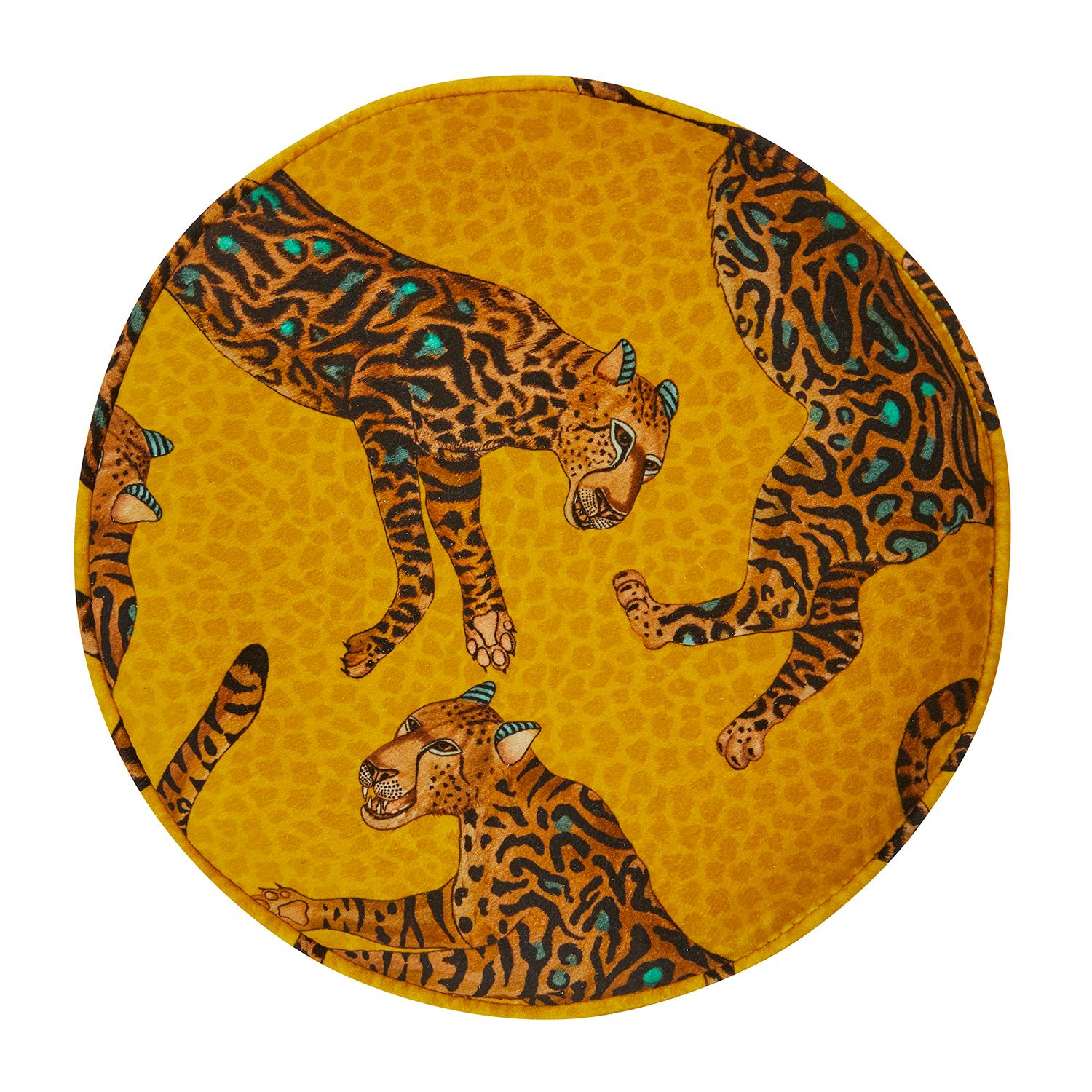 South African Ottoman/Pouf-Ardmore Cheetah Kings Velvet Gold For Sale