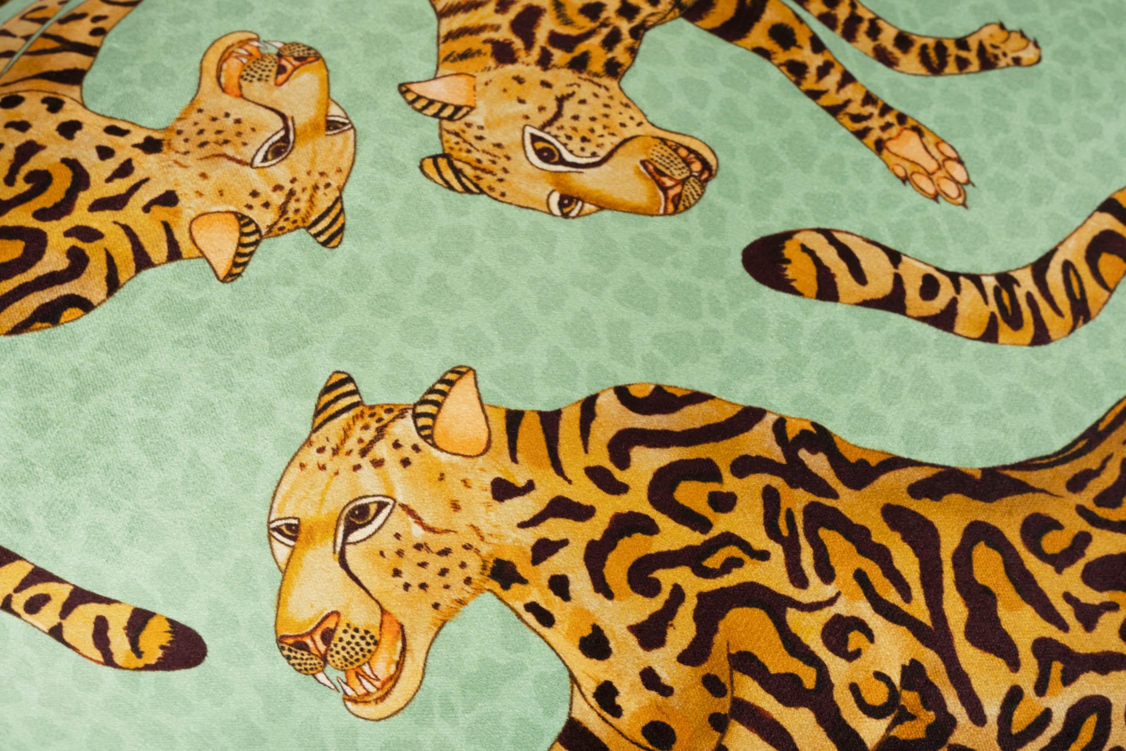 Contemporary Ottoman/Pouf - Ardmore Cheetah Kings Velvet Jade For Sale
