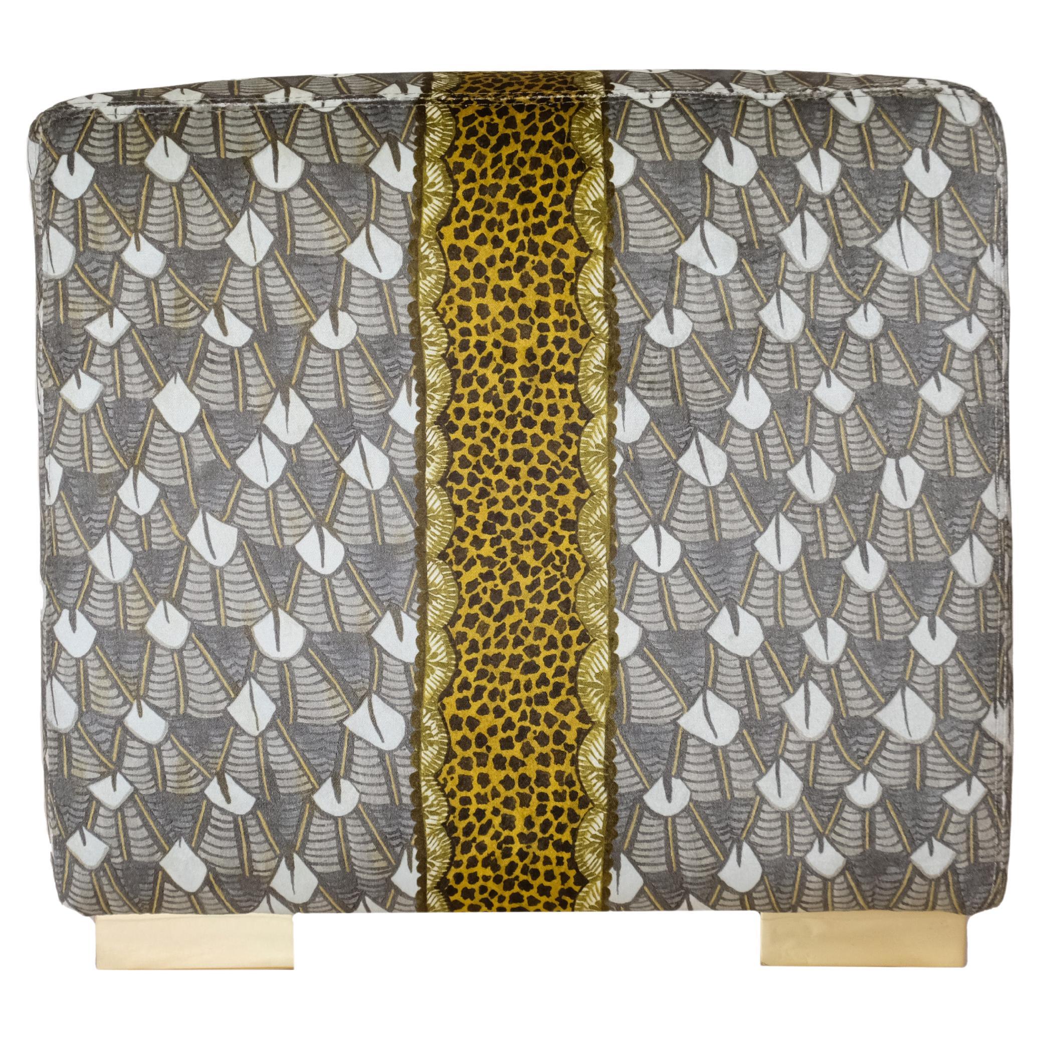 Antique French Rose Velvet Ottoman with Rope Trim from the 1920s at