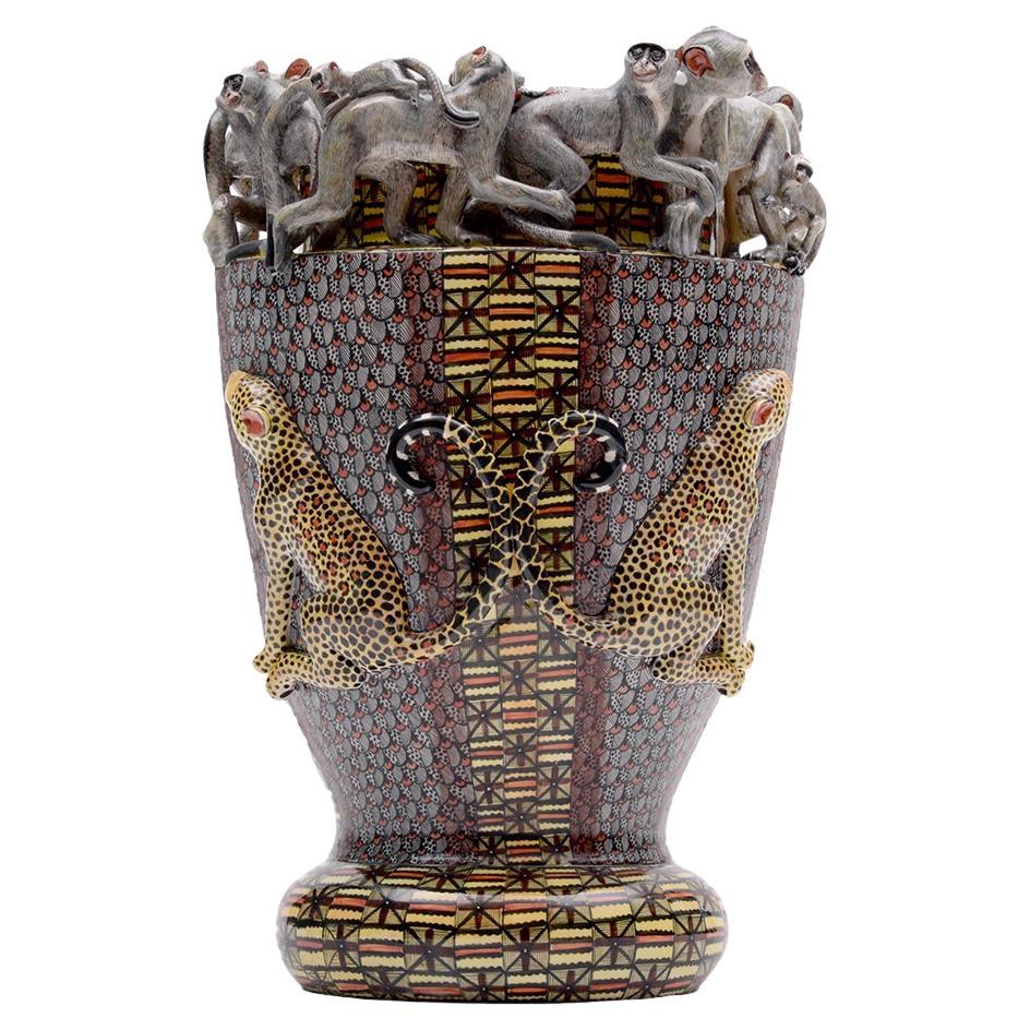 Vase girafe en céramique africaine fabriqué à la main Ardmore