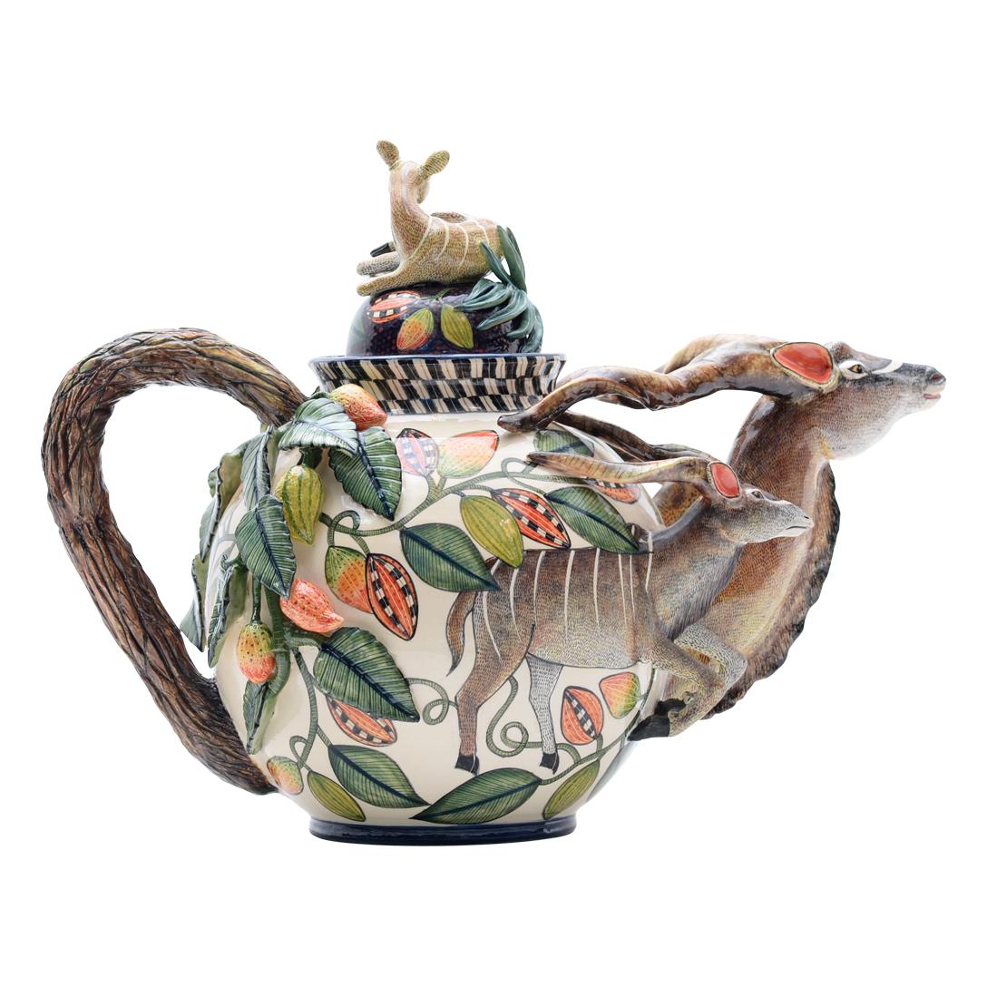 Fired Ardmore handmade African Ceramic Kudu Teapot