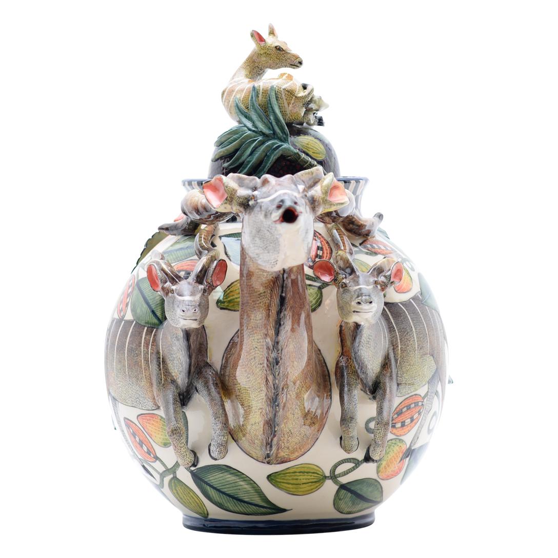 Ardmore handmade African Ceramic Kudu Teapot In Excellent Condition In North Miami, FL