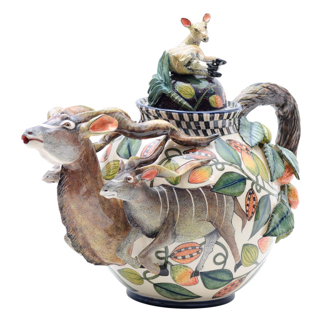 Contemporary Ardmore handmade African Ceramic Kudu Teapot