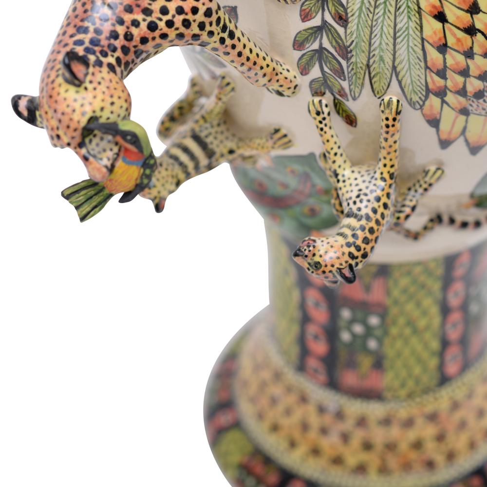 Modern Ardmore handmade African Ceramic Leopard Vase