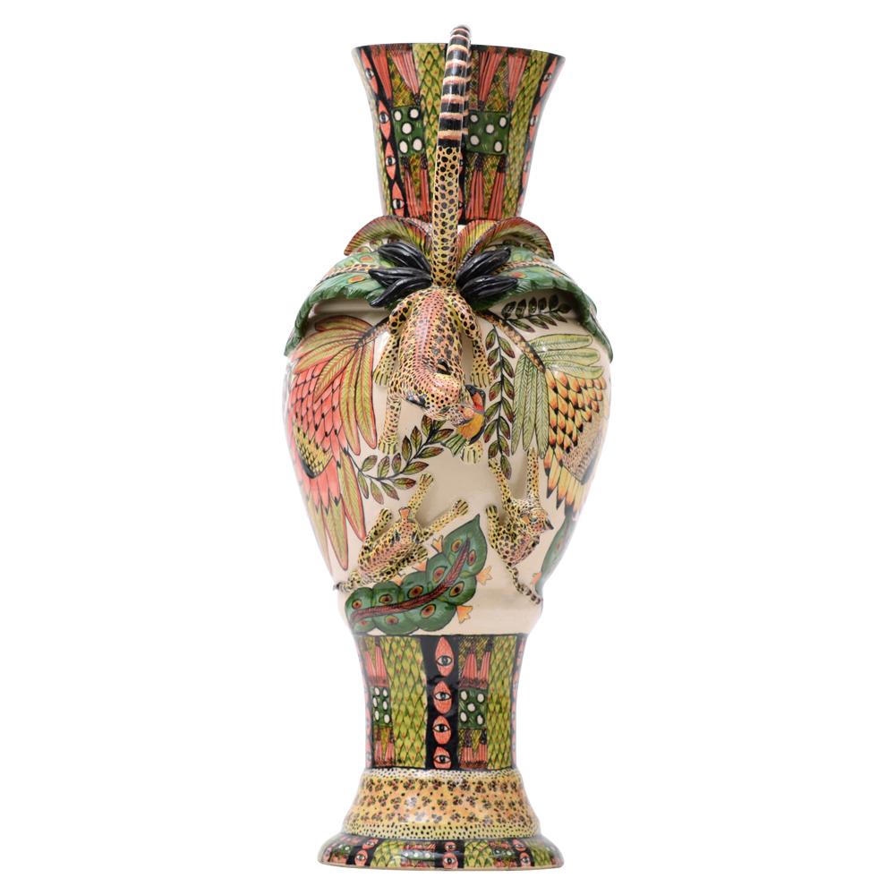 Fired Ardmore handmade African Ceramic Leopard Vase