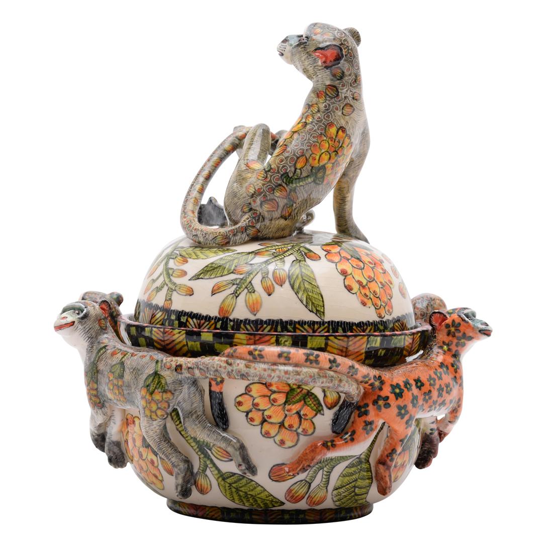 This Monkey Tureen, made by South African pottery Ardmore Ceramic, is a one-of-a-kind piece of art. It was hand-sculpted by Moshe Sello and hand-painted by Goodness Mpinga, who has expertly crafted this unique piece.

Ardmore Ceramics
Each Ardmore