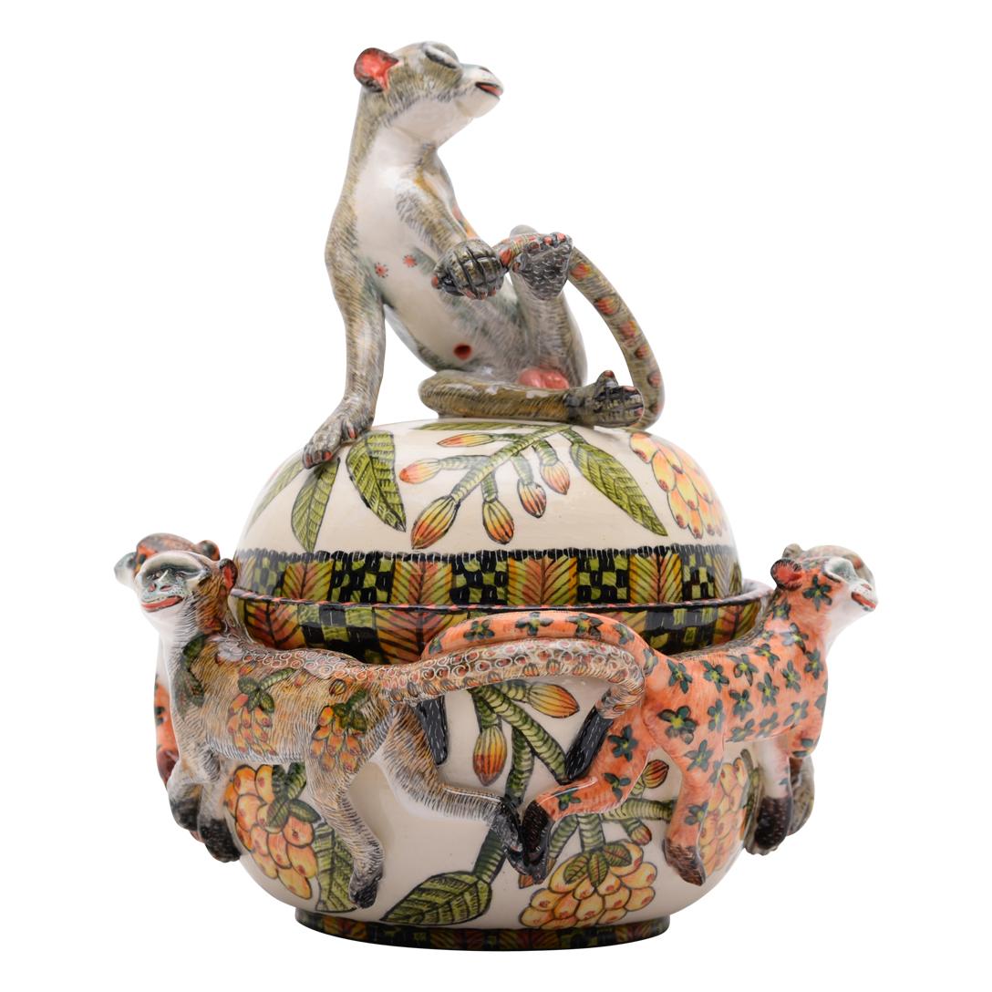 South African Ardmore handmade African Ceramic Monkey Tureen