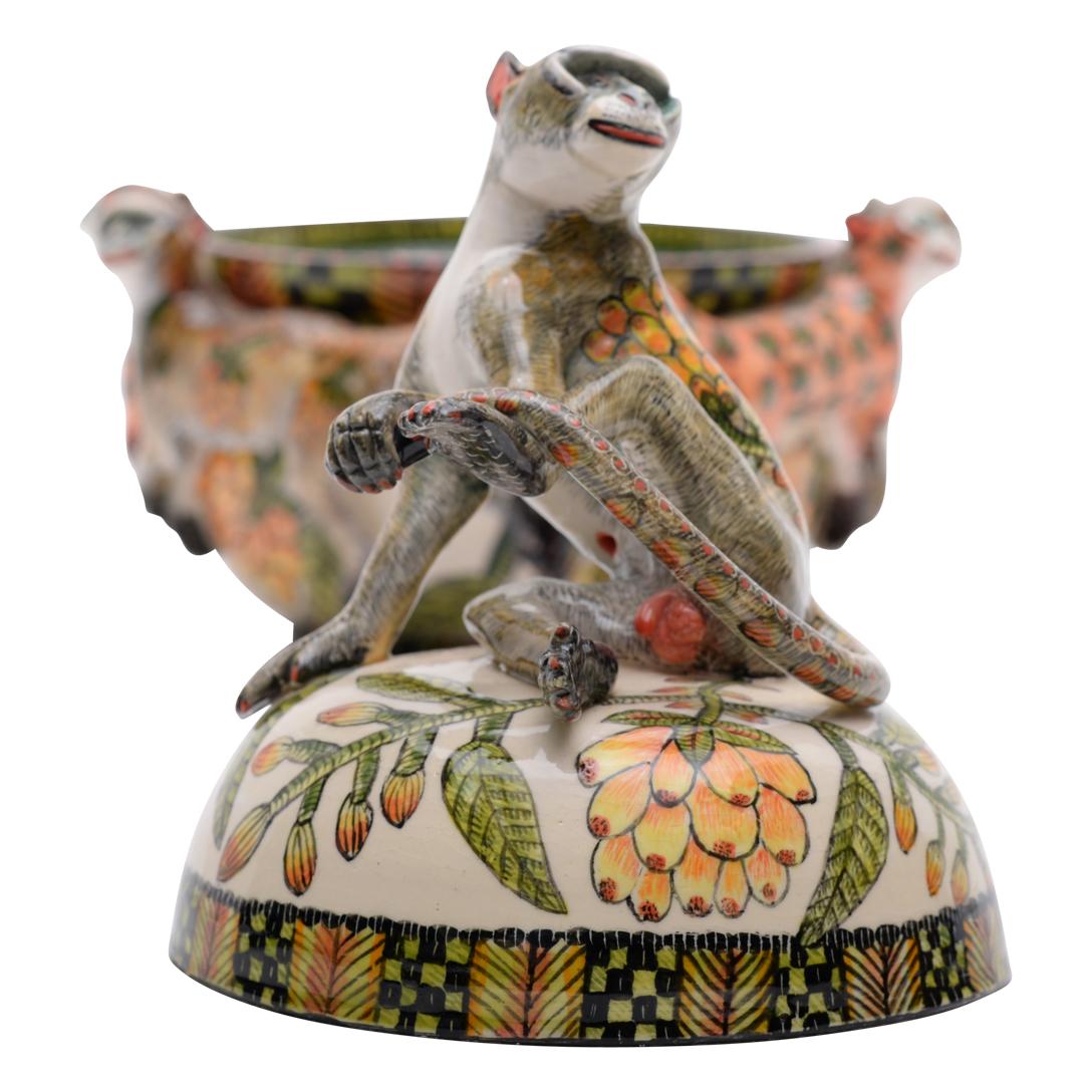 Ardmore handmade African Ceramic Monkey Tureen In New Condition In North Miami, FL