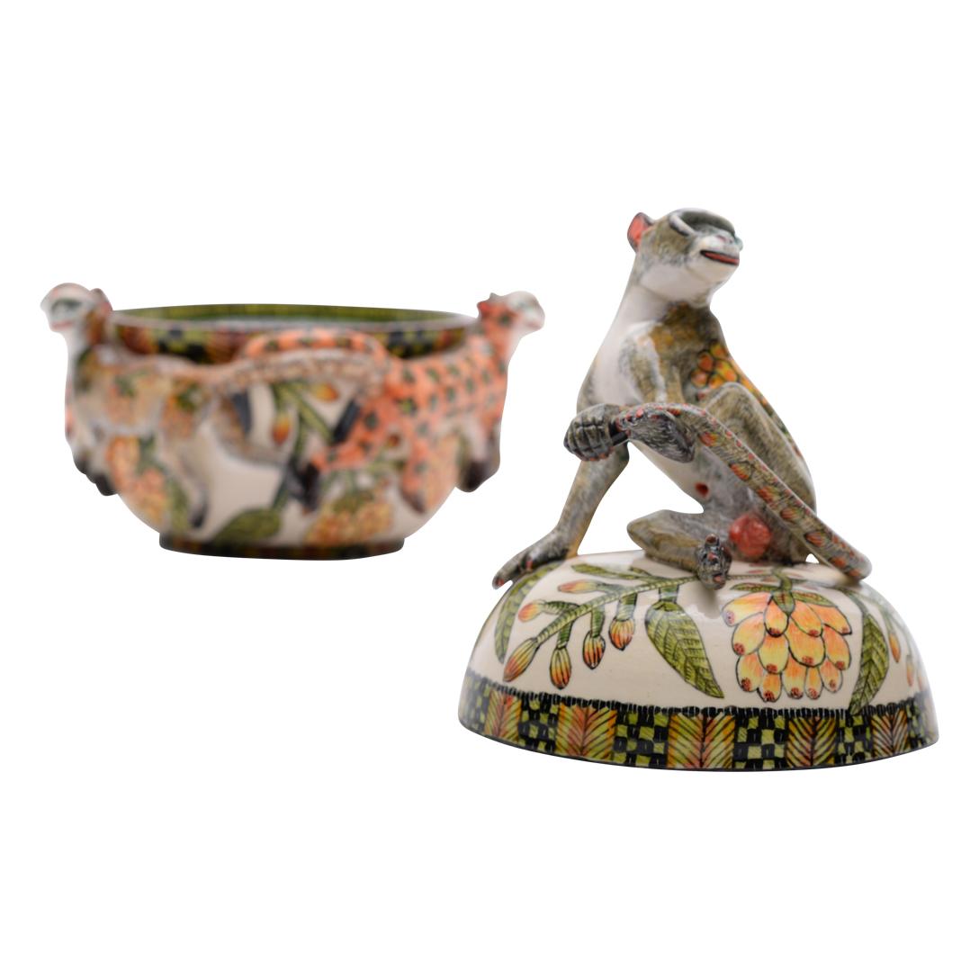 Contemporary Ardmore handmade African Ceramic Monkey Tureen