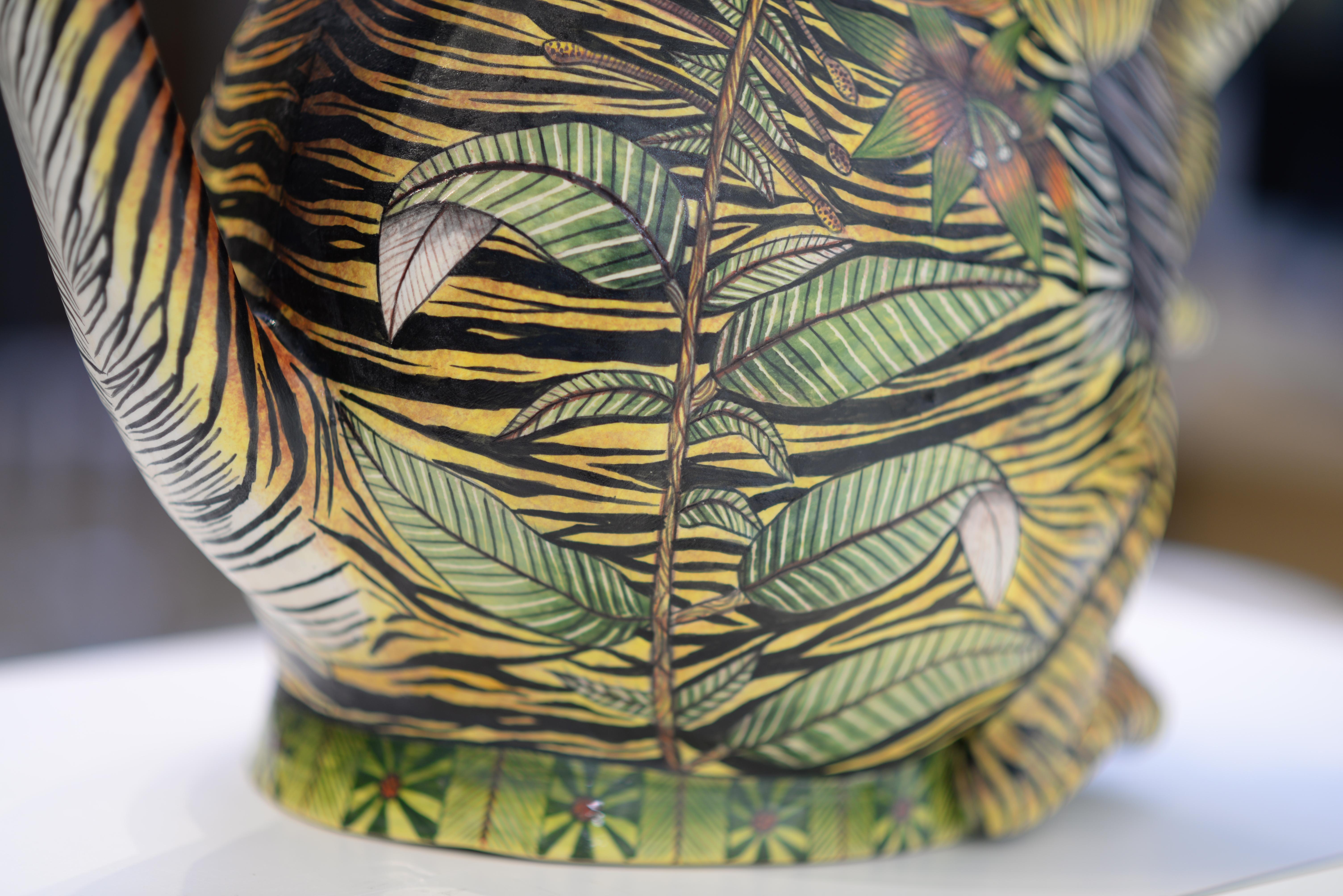 Modern Ardmore handmade African Ceramic Tiger Teapot For Sale