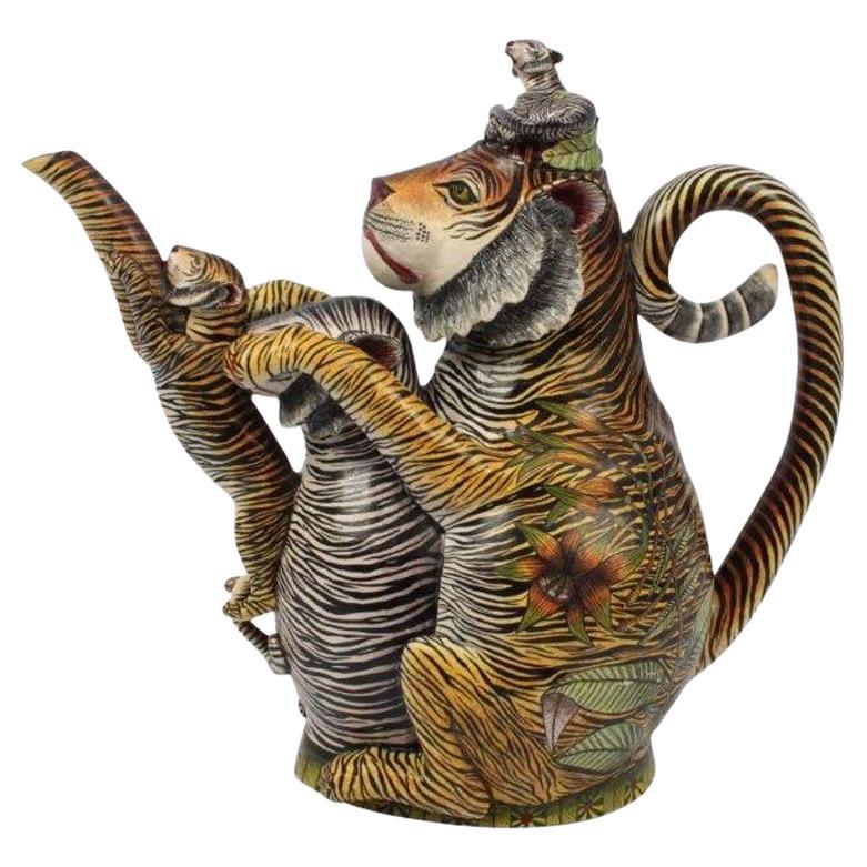 Ardmore handmade African Ceramic Tiger Teapot For Sale