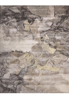 Ardor Hand Tufted Modern Silk Rug in Taupe Green & Grey Gold Colours by Hands