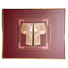 Retro Art Deco Purple Pink and Gold Signed Painting in Gold Frame