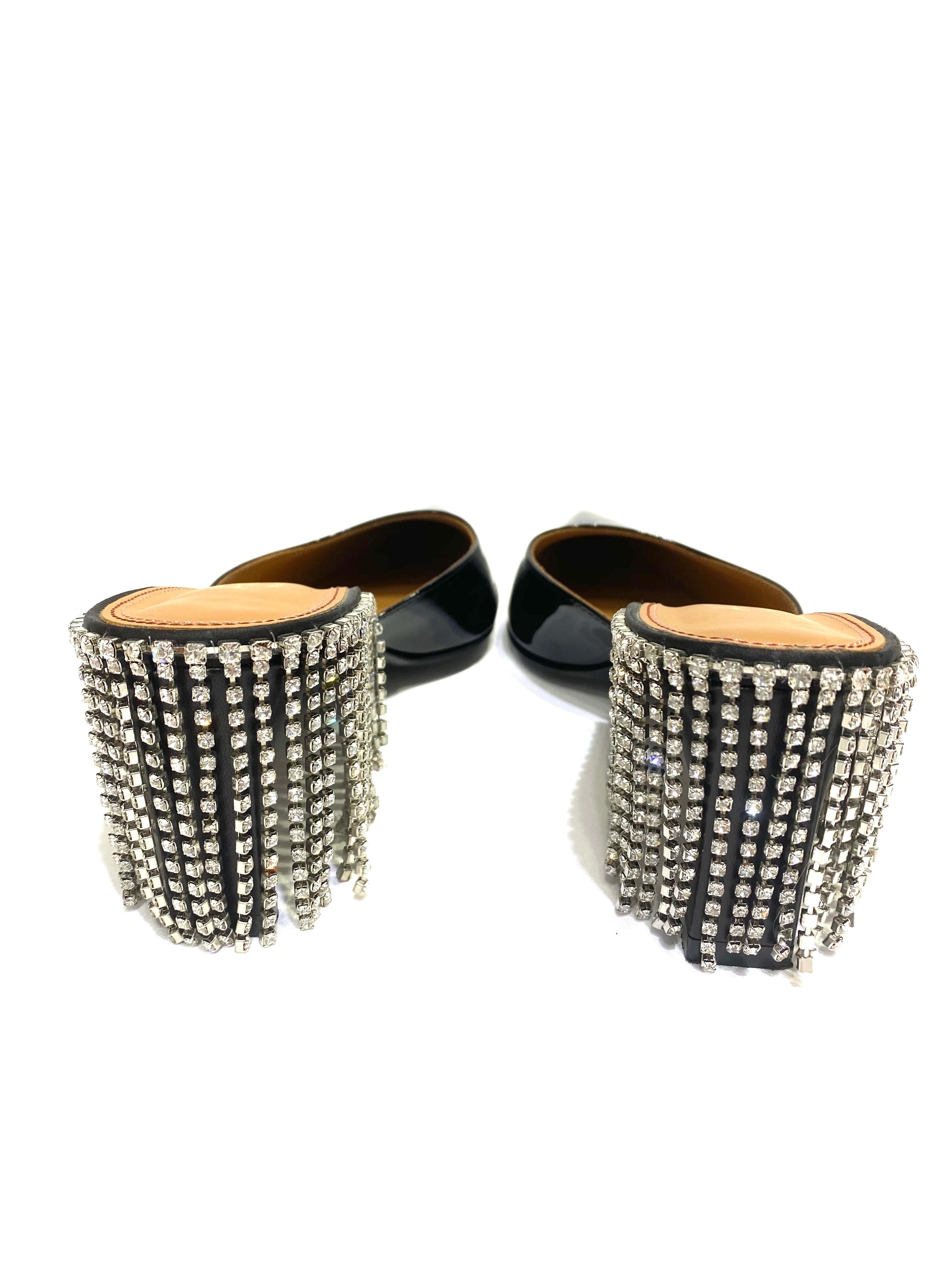 Brown Area Black and Crystal Slide Mules Heels Size 39