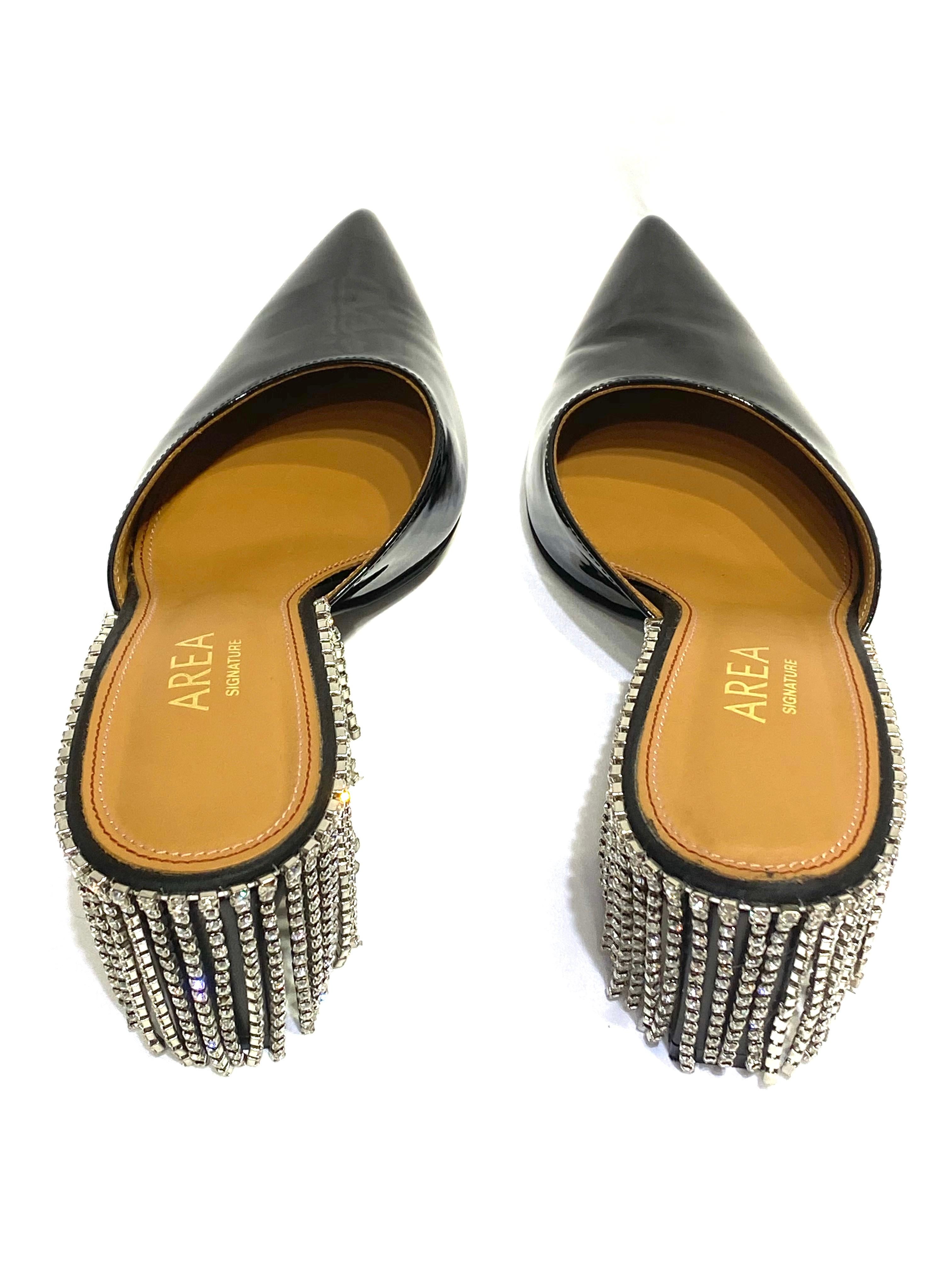 Area Black and Crystal Slide Mules Heels Size 39 In Excellent Condition In Beverly Hills, CA