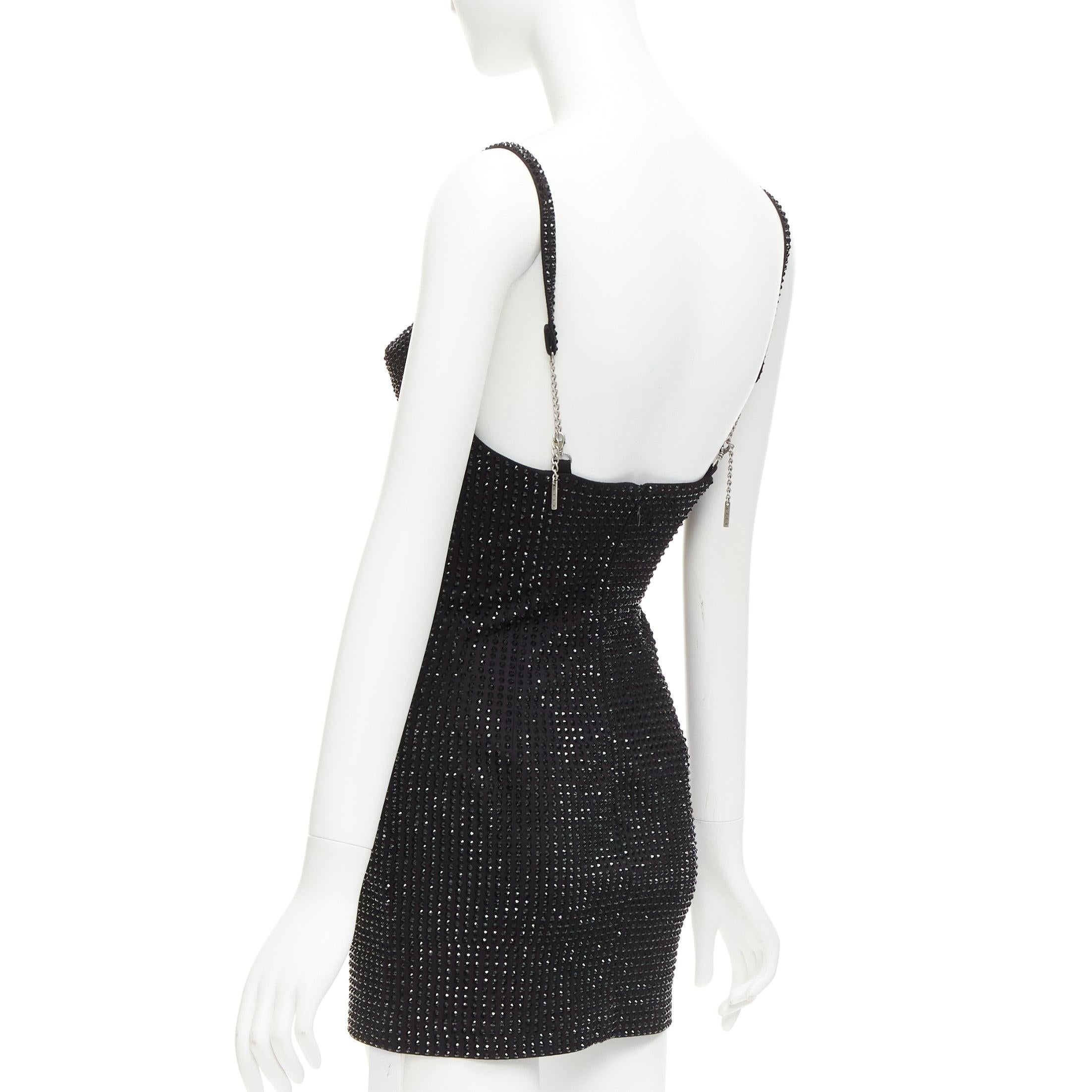 AREA black crystal embellished conical bra spaghetti bodycon mini dress US2 S 2