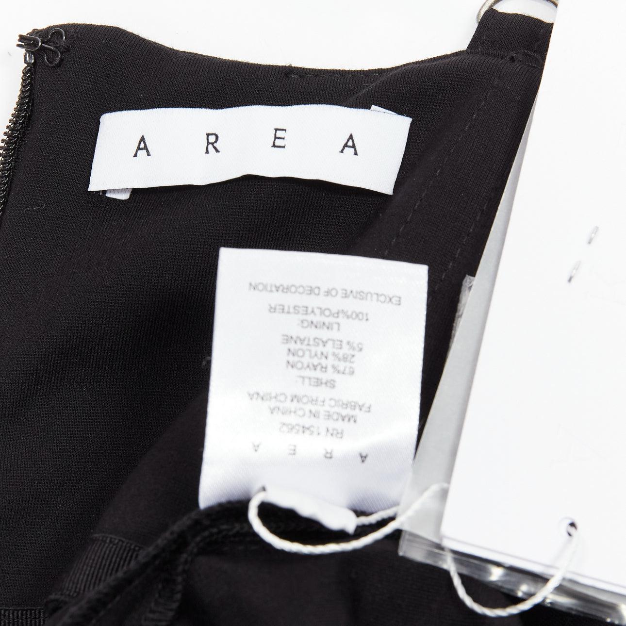 AREA black crystal embellished conical bra spaghetti bodycon mini dress US2 S 4