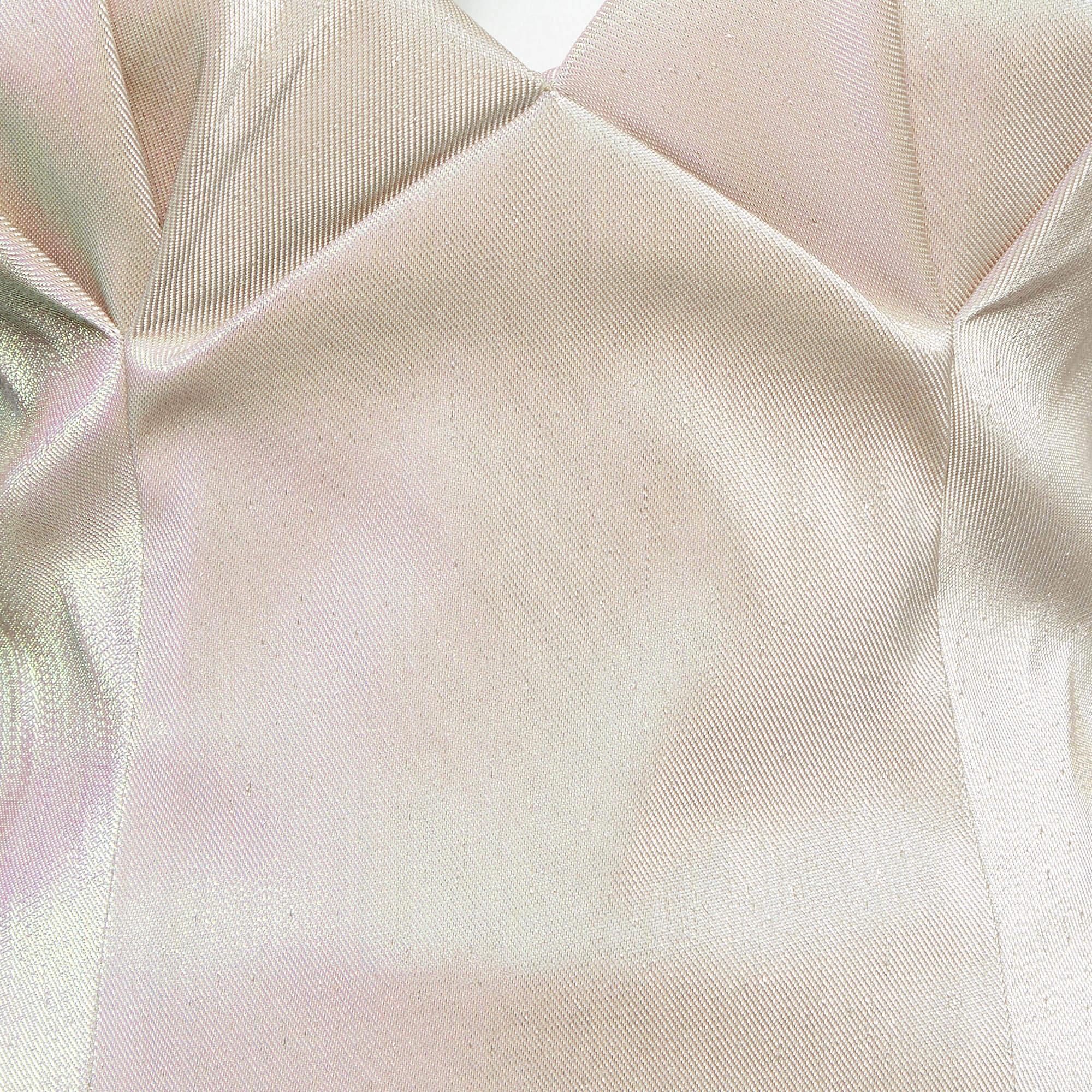 Beige Area Champagne Rosa Lame senza spalline Mini Dress M in vendita