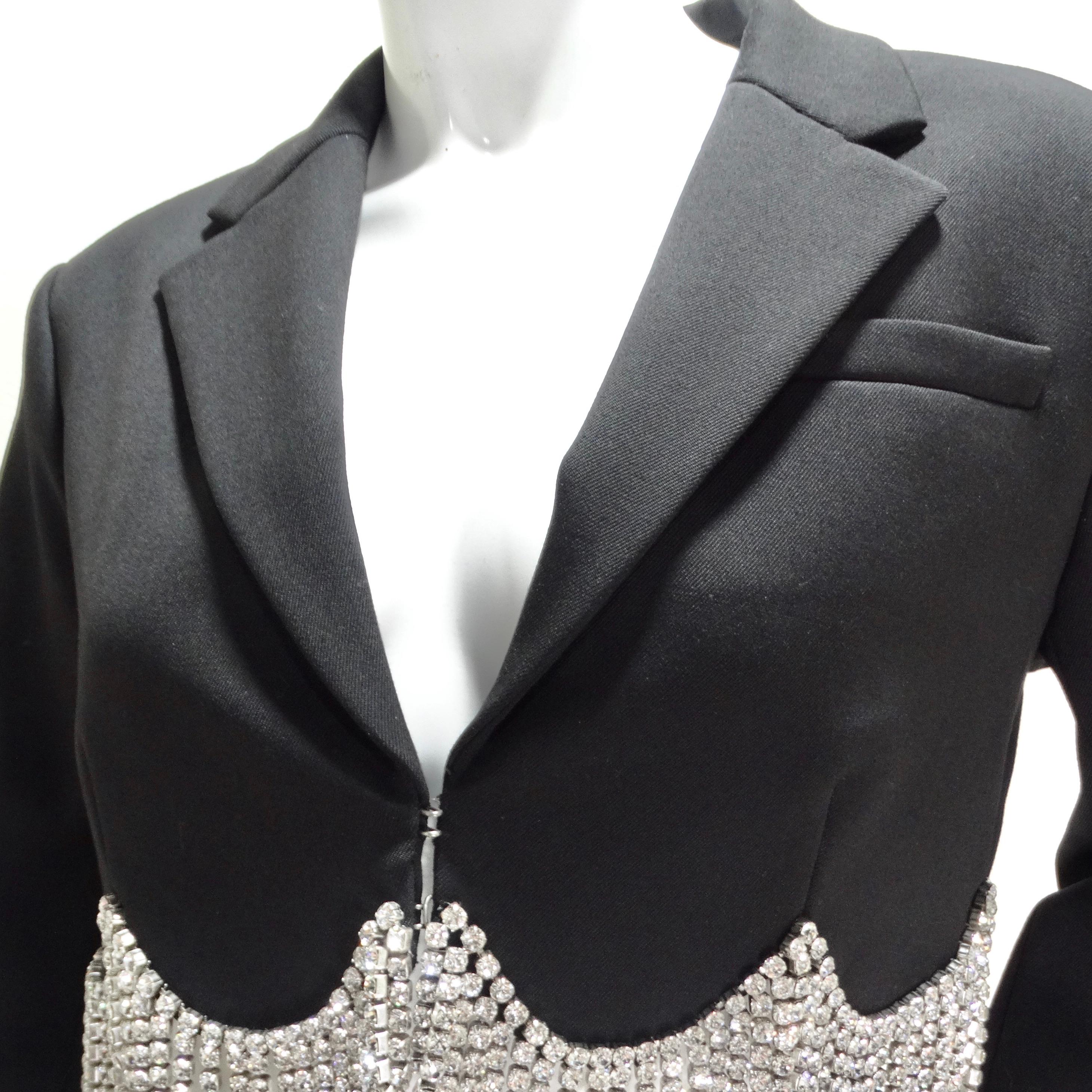 Area Cropped Crystal-Embellished Wool Blazer In Excellent Condition For Sale In Scottsdale, AZ