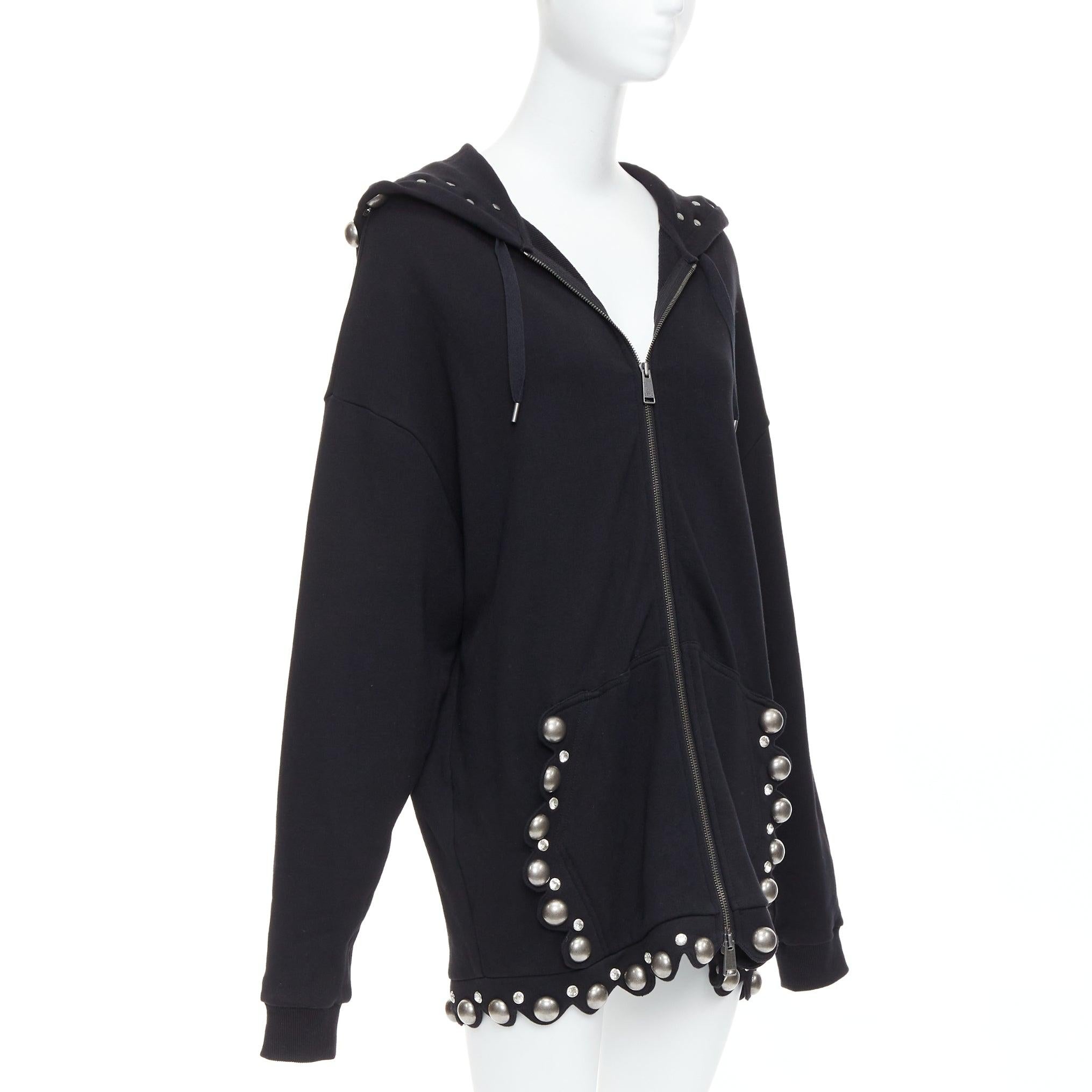 Black AREA Crystal Dome black cotton silver stud embellished hoodie XS For Sale