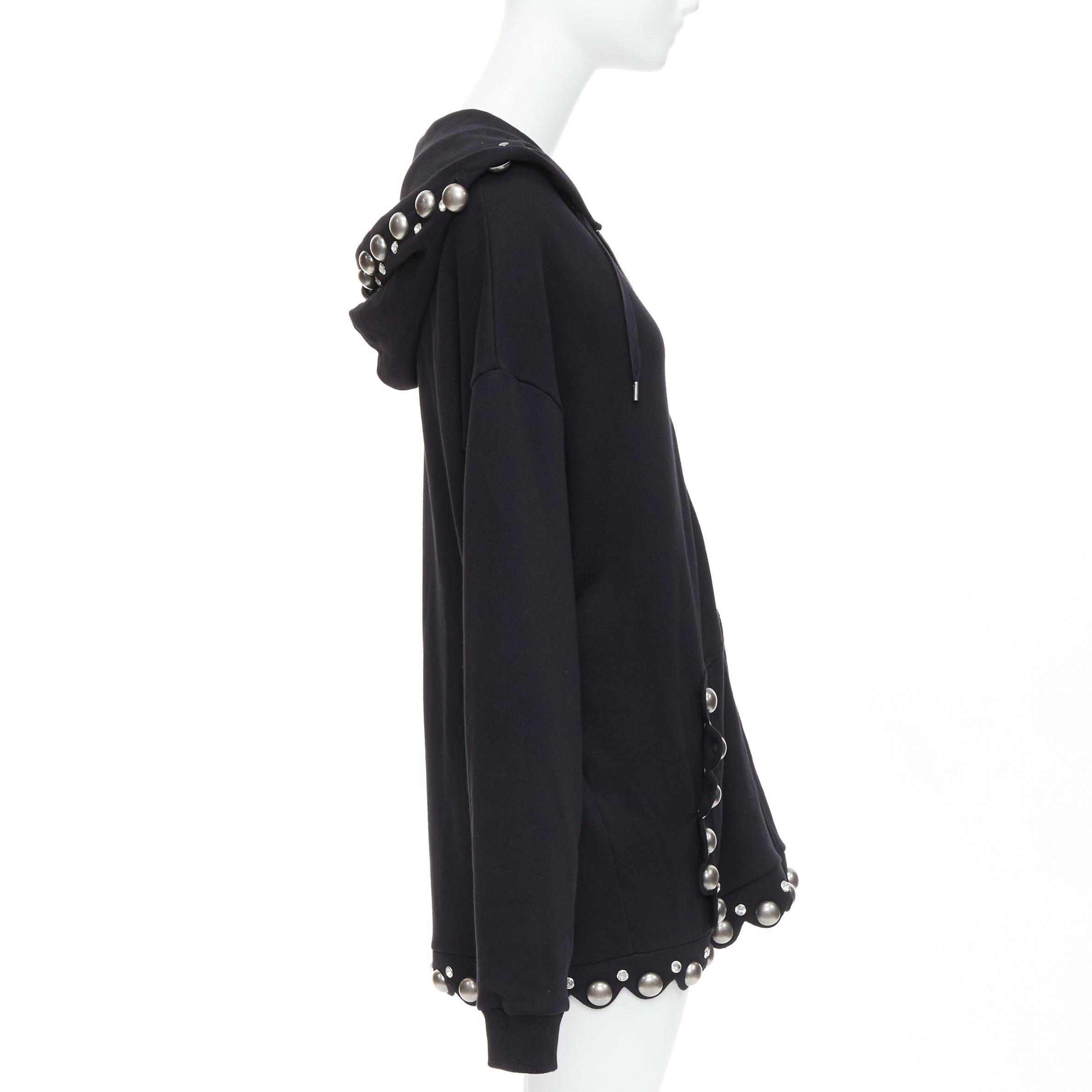 AREA Crystal Dome black cotton silver stud embellished hoodie XS In Good Condition For Sale In Hong Kong, NT