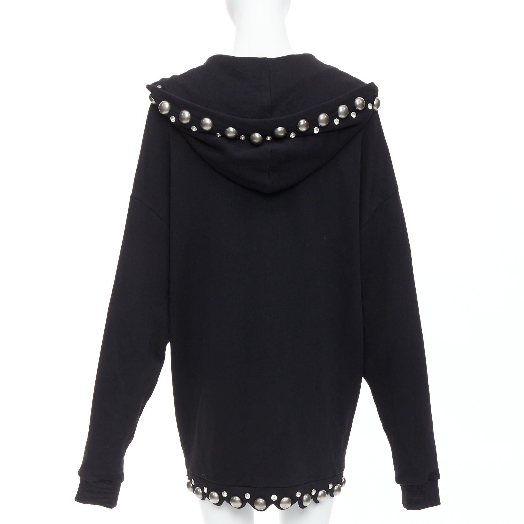 Women's AREA Crystal Dome black cotton silver stud embellished hoodie XS For Sale