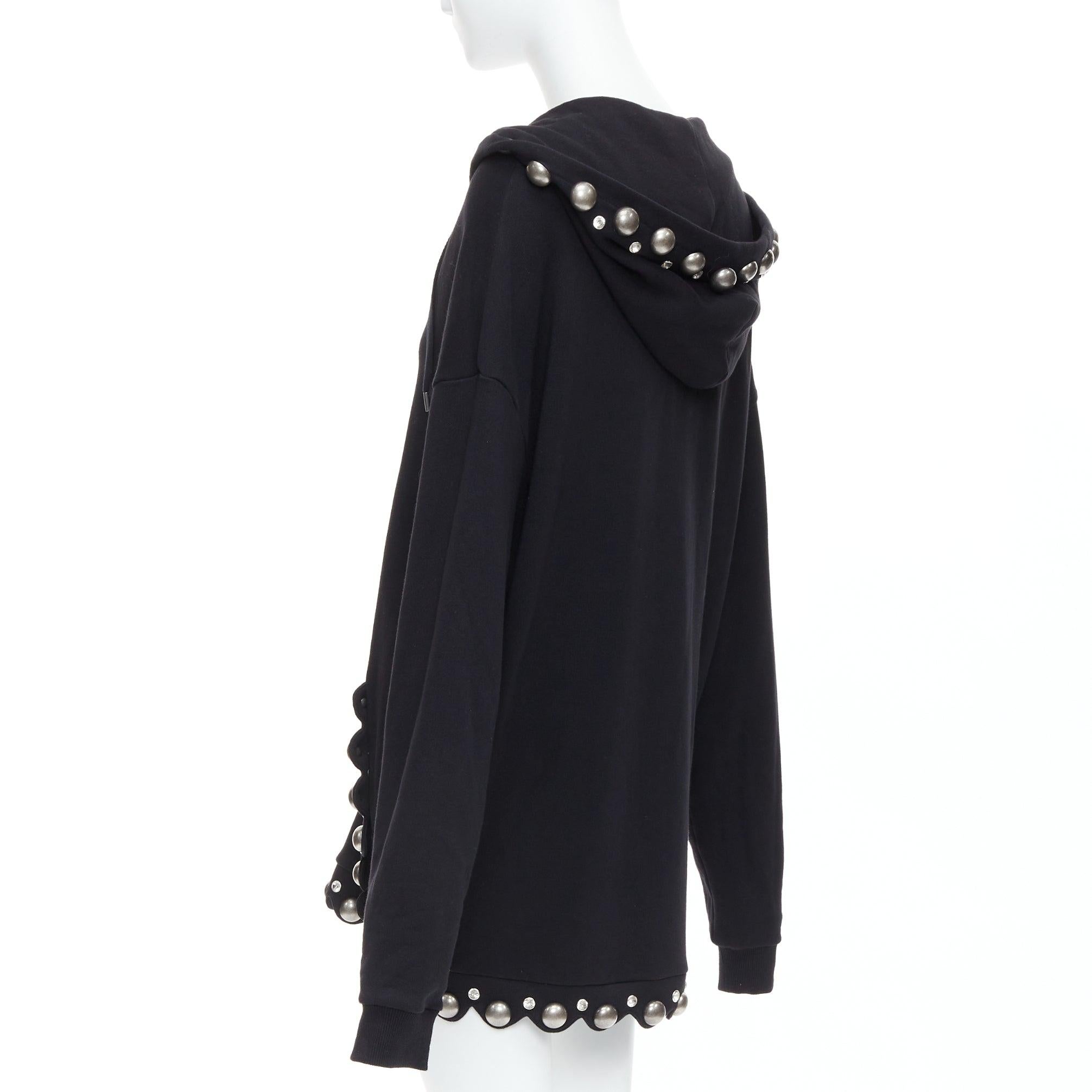 AREA Crystal Dome black cotton silver stud embellished hoodie XS For Sale 1
