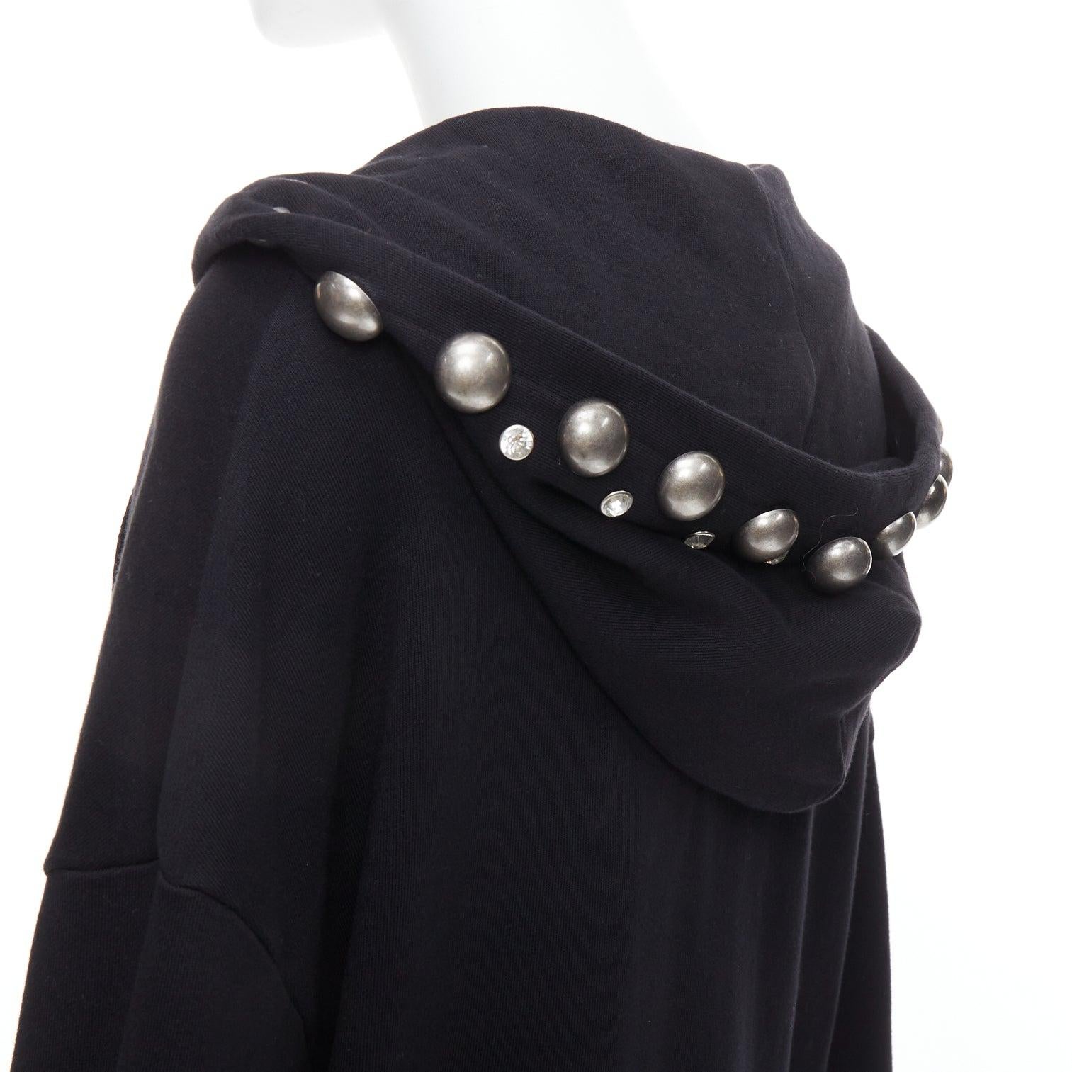 AREA Crystal Dome black cotton silver stud embellished hoodie XS For Sale 2