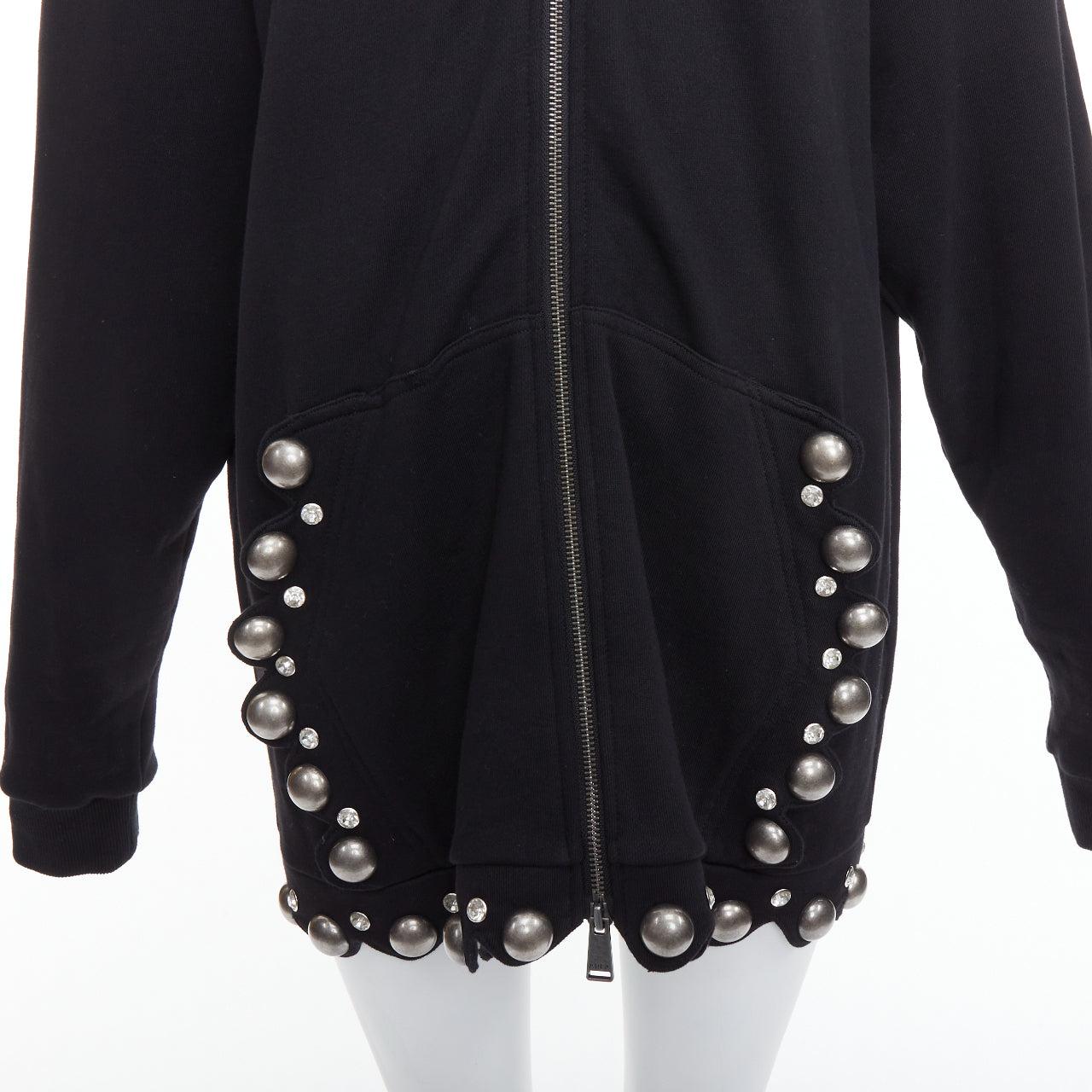 AREA Crystal Dome black cotton silver stud embellished hoodie XS For Sale 3