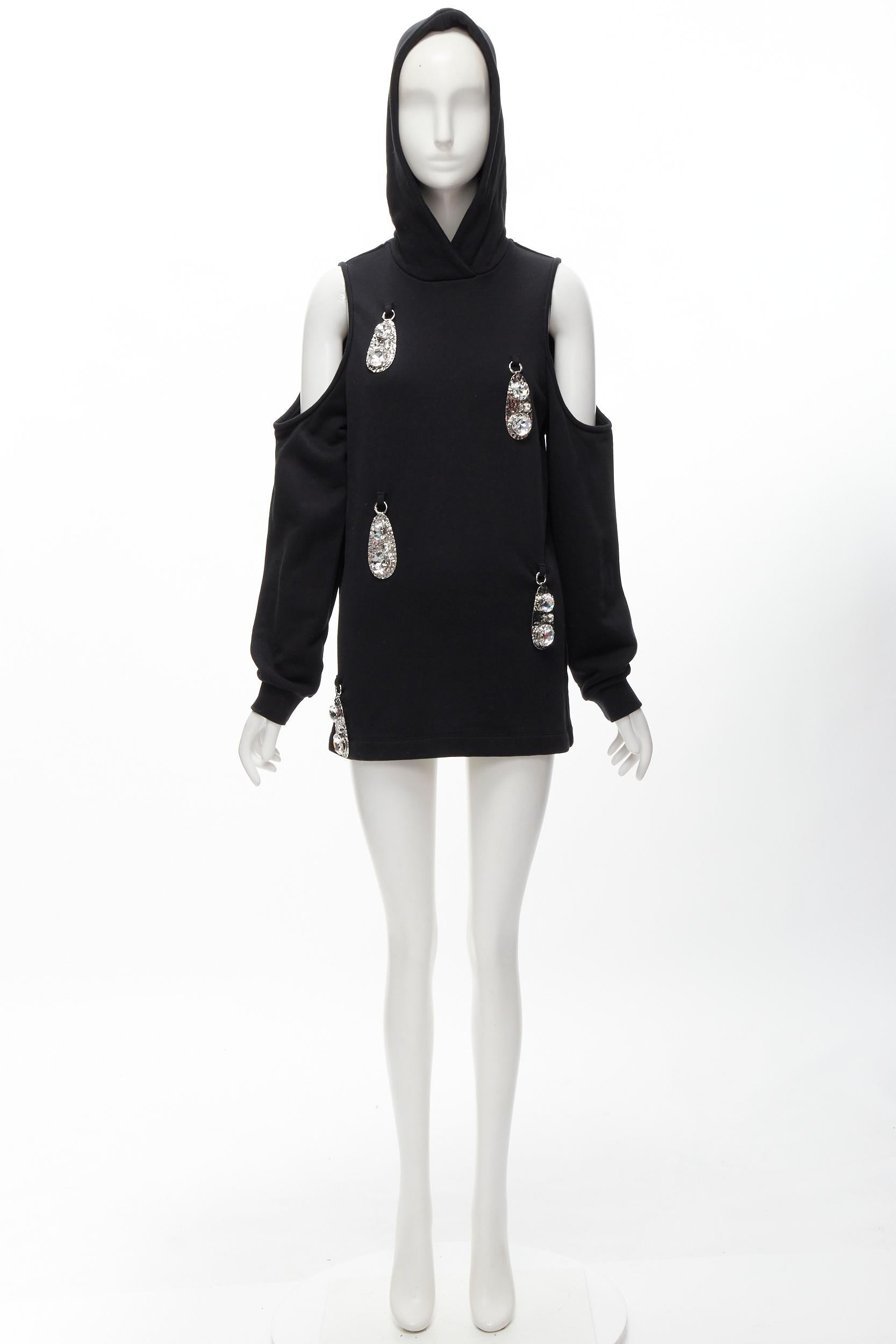 AREA crystal hammered pendant black cold shoulder hoodie XS For Sale 5